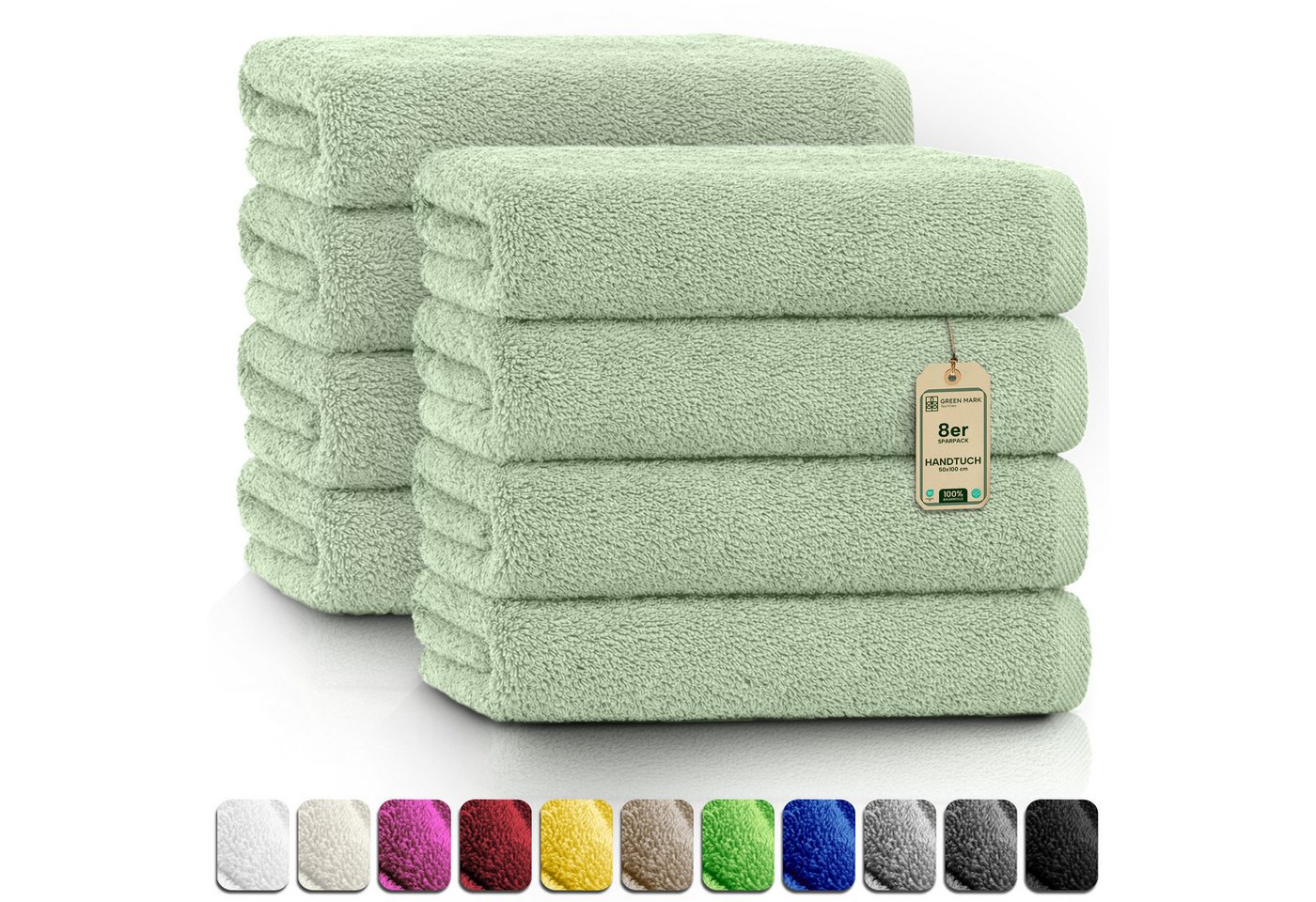 NatureMark Handtücher 8er-Sparpack Handtücher 50x100cm, Baumwolle (8-St), 8X Handtücher, 100% Baumwolle, Moos grün, 50 x 100cm