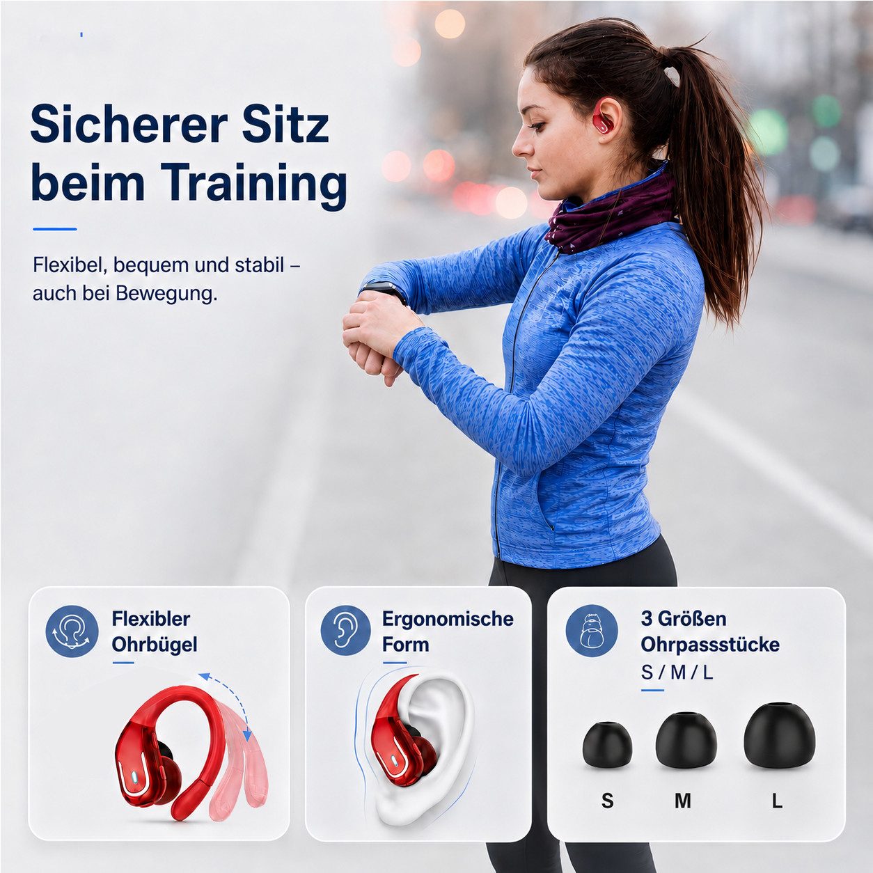 Futicare Bluetooth 5.4 Sportkopfhörer mit Ohrbügel, 75 Std. Akku & ENC, In-Ear-Kopfhörer (kabellose Bluetooth Kopfhörer mit 14,2-mm-Treiber, IPX7, LED-Anzeige, physische Tastensteuerung gegen versehentliche Berührungen)
