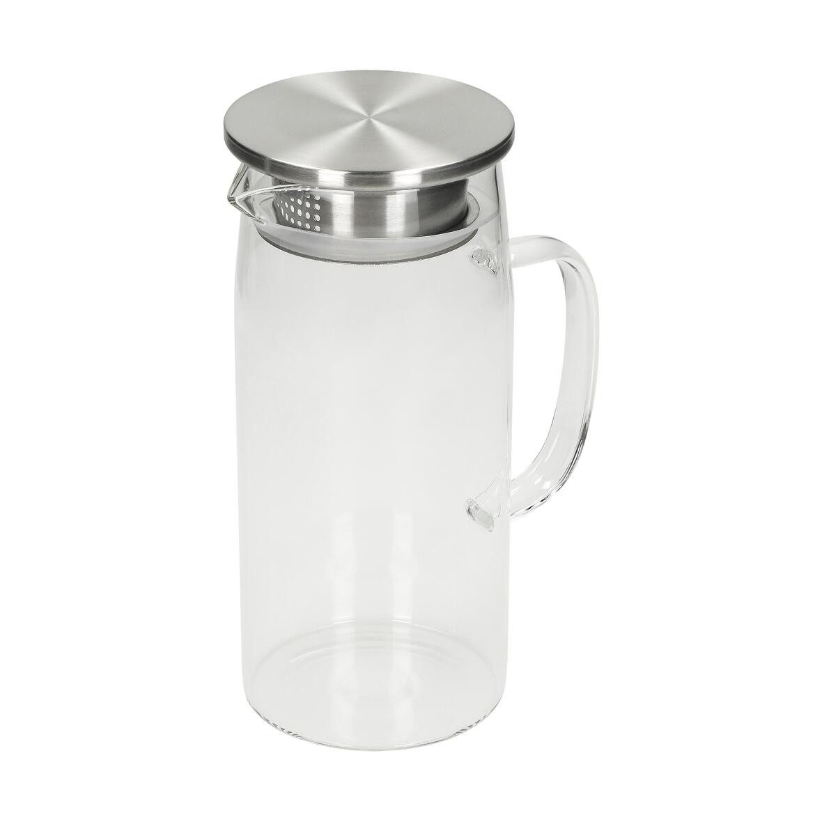 elasto Wasserkaraffe Glaskaraffe mit Deckel und Sieb 1 Liter aus Borosilikatglas