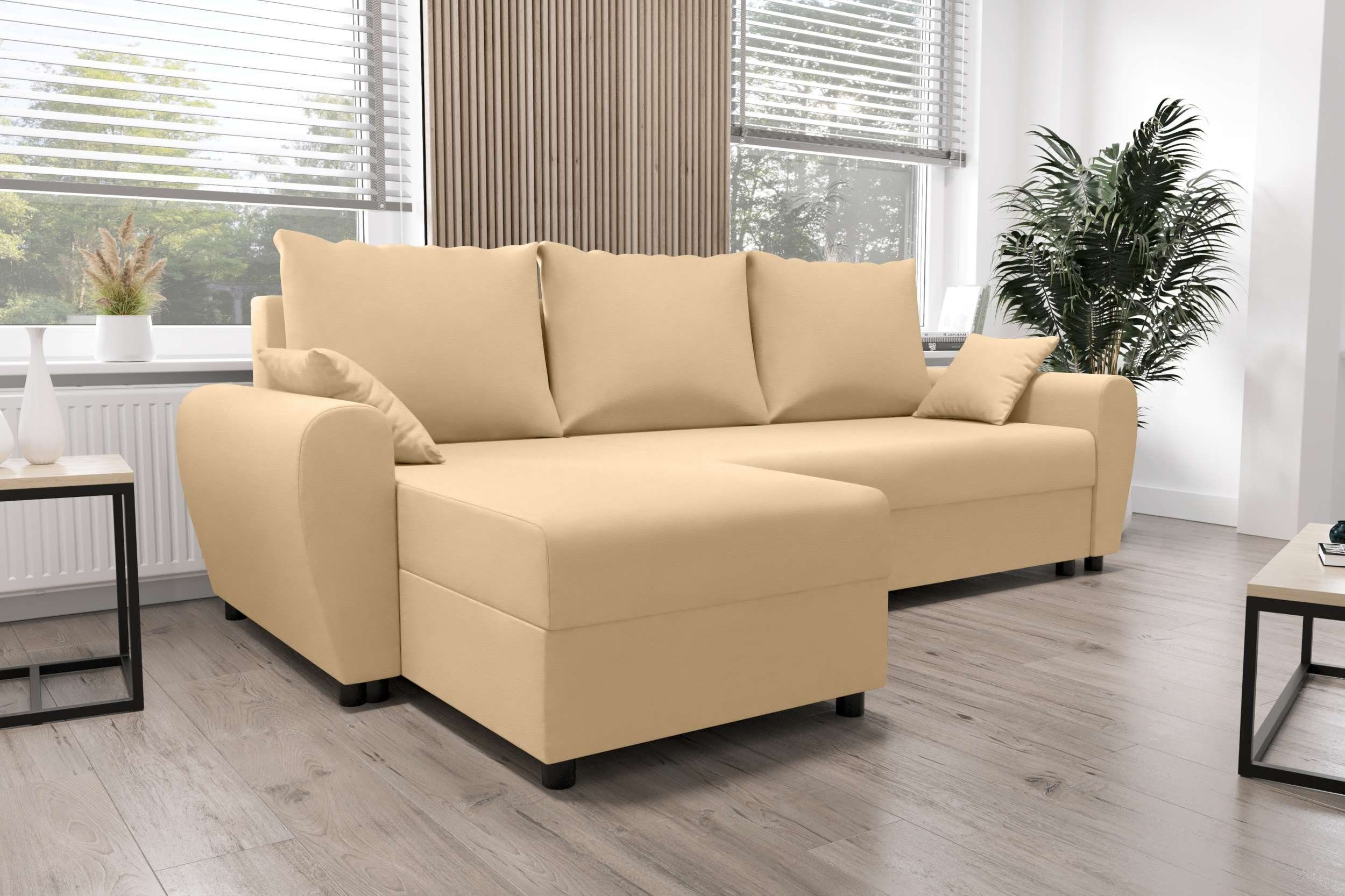 Design Ecksofa Eckcouch, mit Stylefy Bettfunktion, mit Sitzkomfort, Modern Melina, L-Form, Sofa, Bettkasten,
