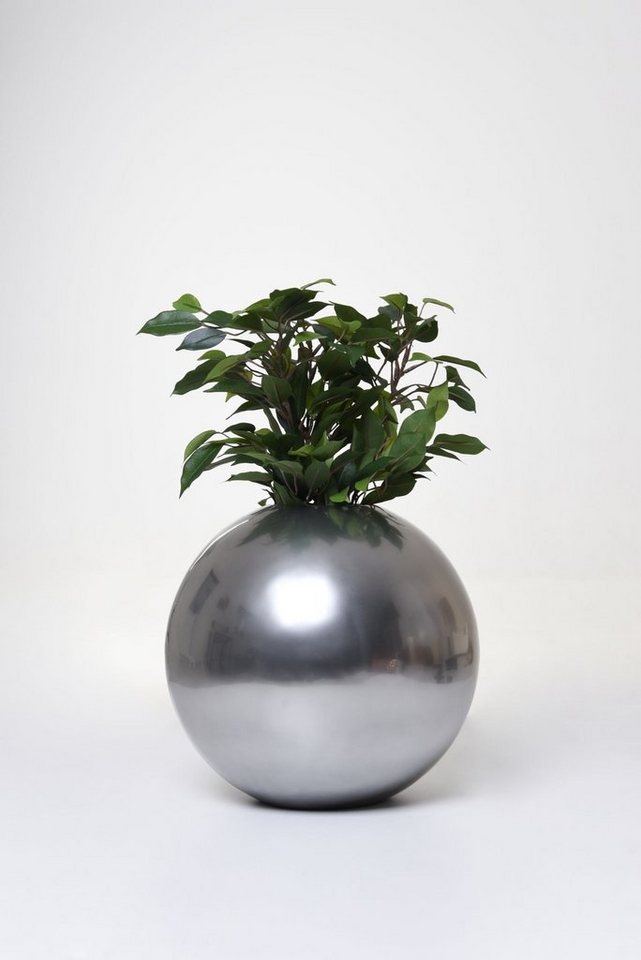 VIVANNO Blumentopf Blumentopf Pflanztopf rund Fiberglas GLOBO Silber  Metallic - 30x28 cm