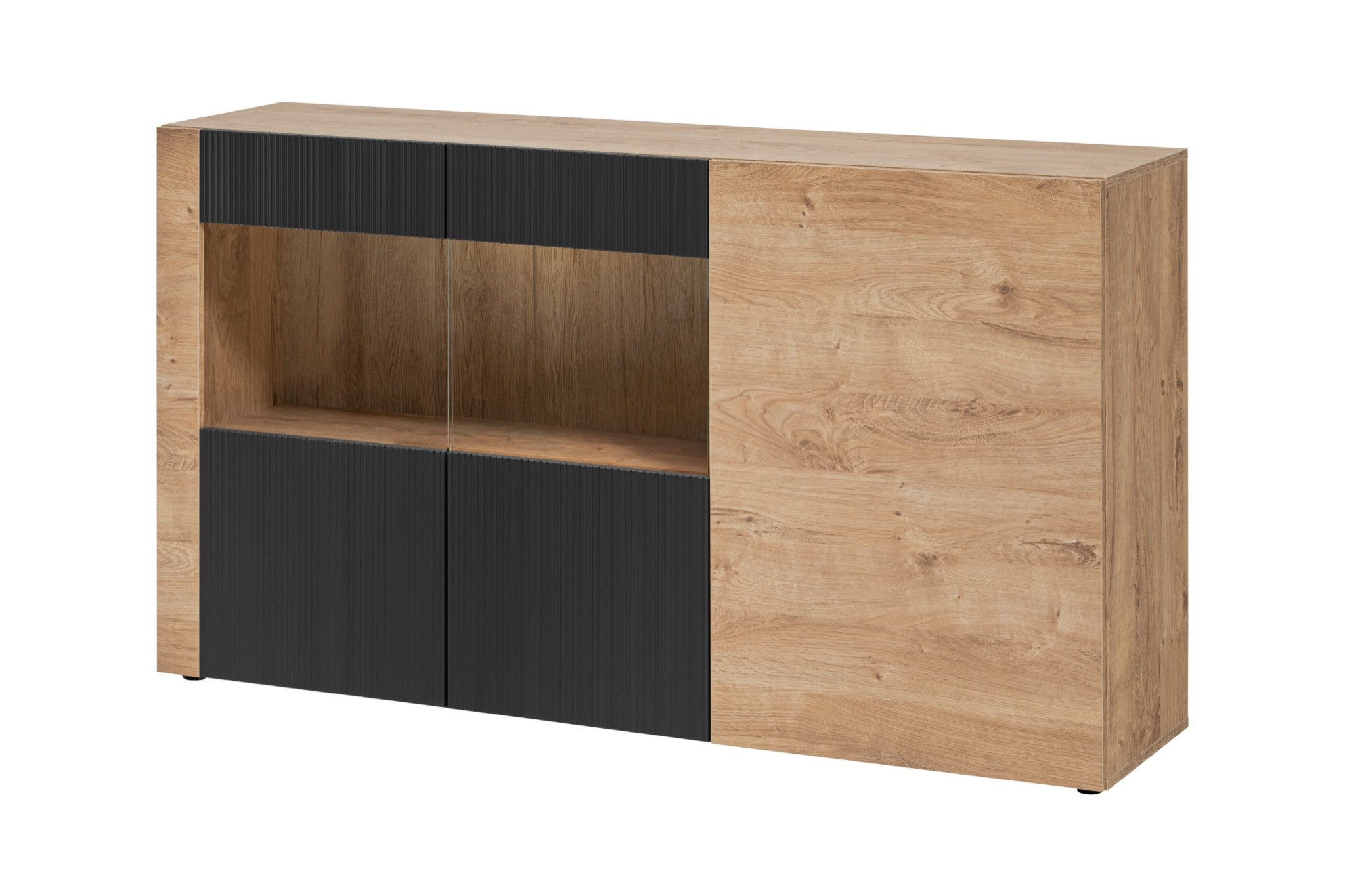 ASM-Moebel Kommode Sideboard Kommode ARON mit Rillenfront Led und Push-Click System, Mit Led Beleuchtung und Push-Click System.