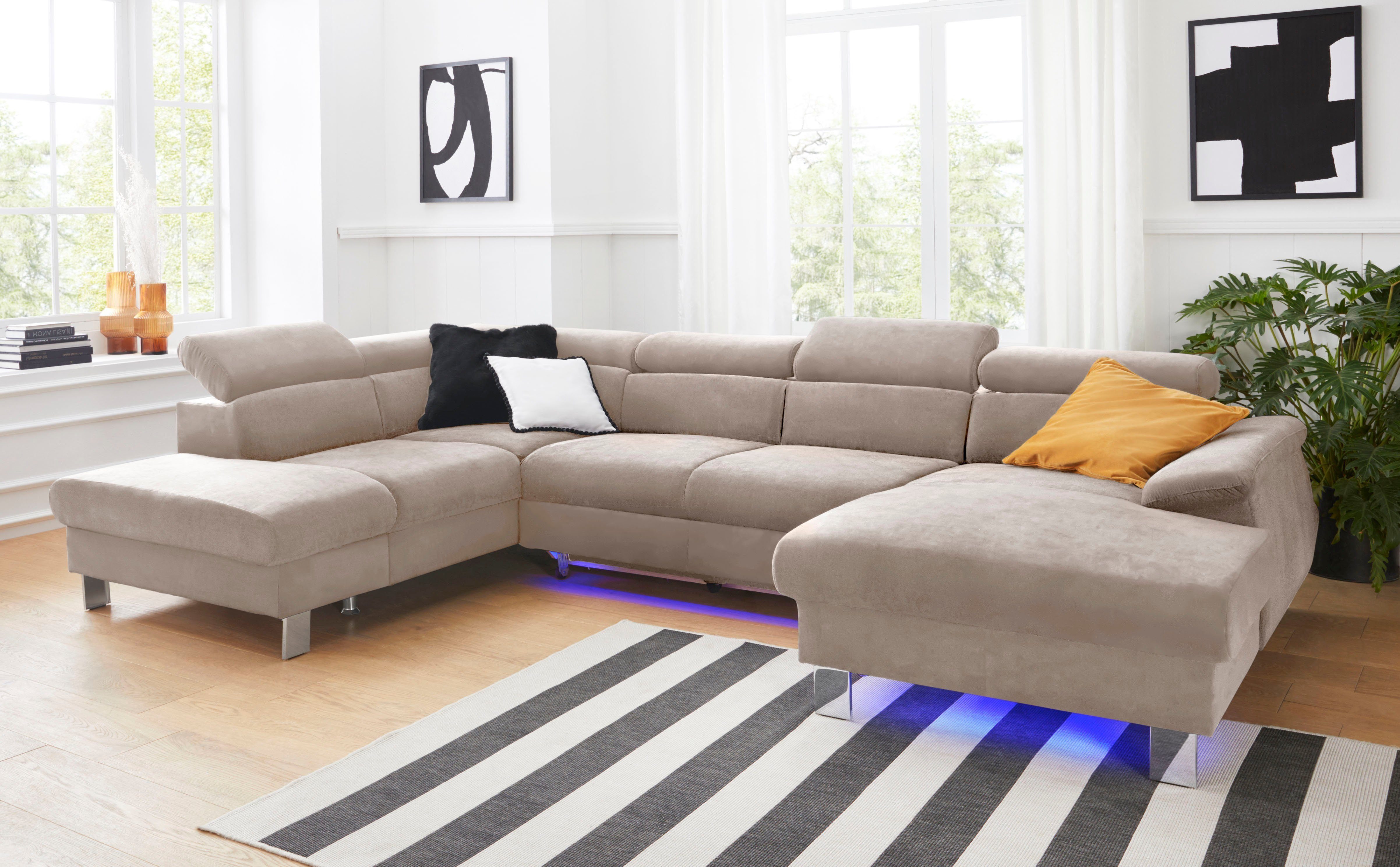 COTTA Polstergarnitur »Komaris«, (Set), Set: bestehend aus Wohnlandschaft  und Hocker, Sofa inklusive Kopfteilverstellung, wahlweise mit Bettfunktion  und RGB-LED-Beleuchtung online kaufen | OTTO