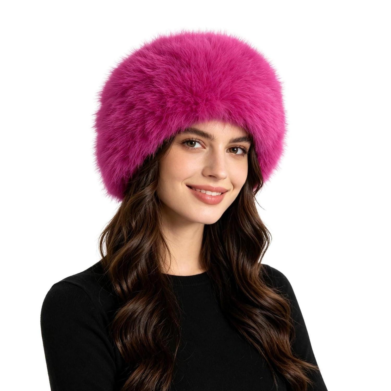 LuxusKollektion Fellimitatmützen Mütze Damen Kunstfell Dunkelrosa (1-St)