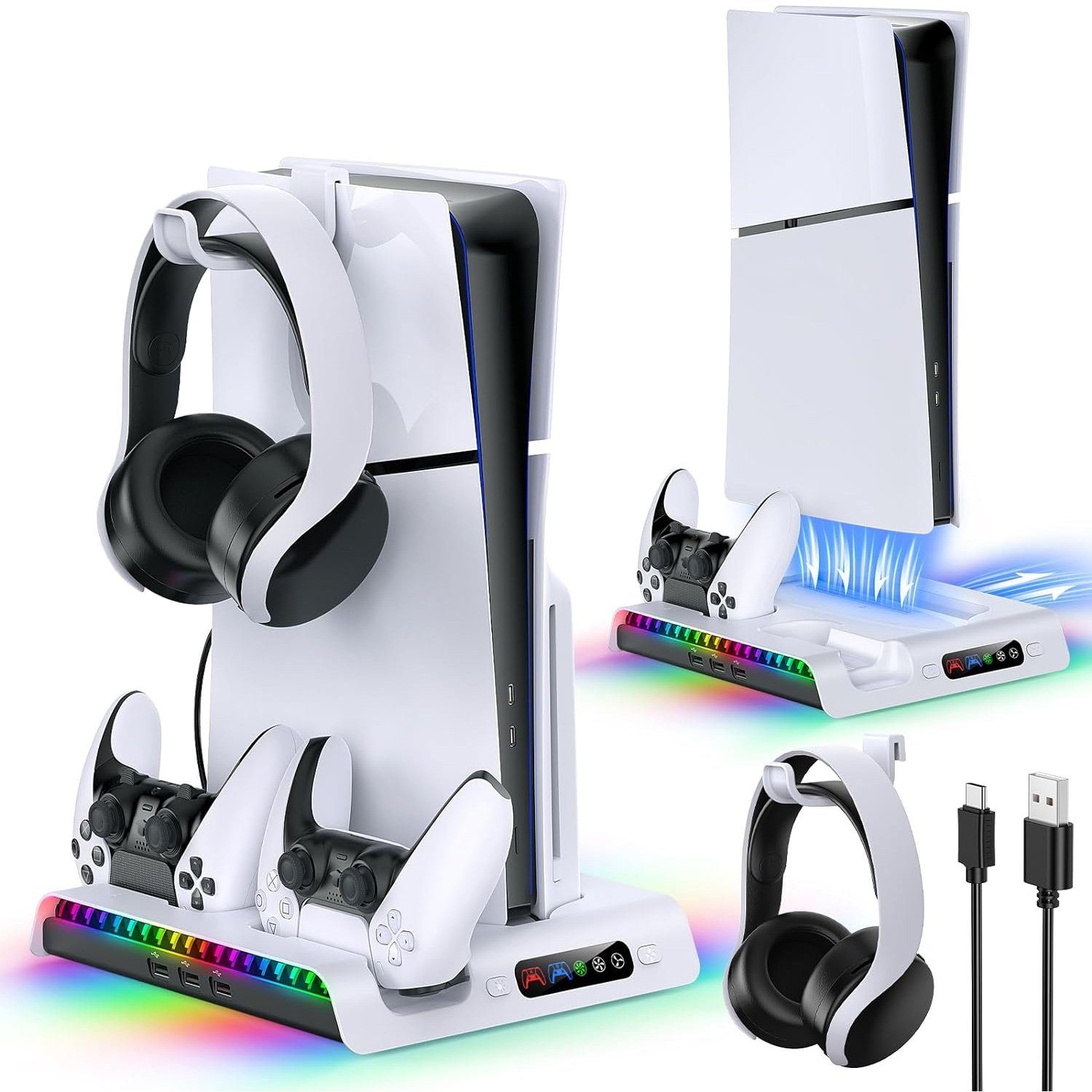 PS5 Slim Ladeständer Stand mit Lüfter, Kühler für Playstation 5 Slim PlayStation 5-Controller