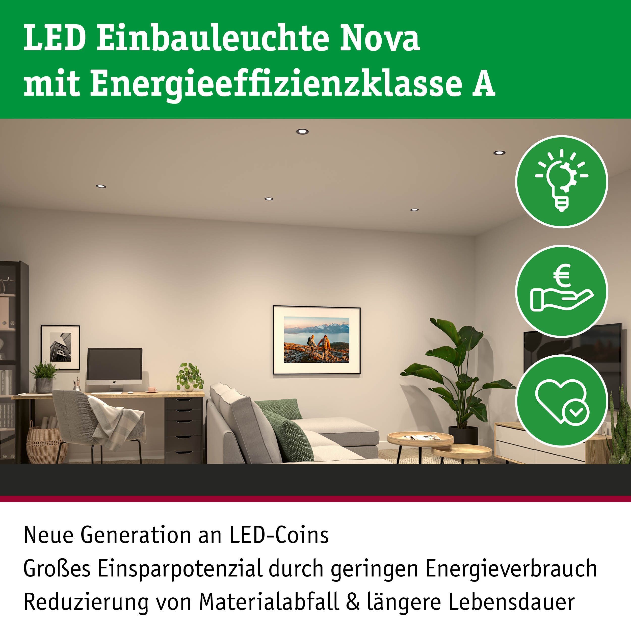 Paulmann LED Einbauleuchte LED Einbauleuchte Nova Coin 50mm 2,8W 505lm 230V 4000K Klar, LED fest integriert, Neutralweiß