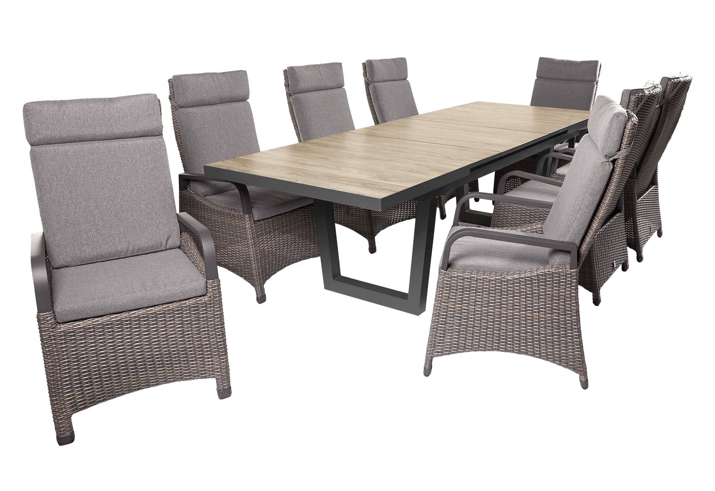 LC Garden Garten-Essgruppe Komido Dining Set V omega braun Garten Sitzgruppe, (8-tlg)