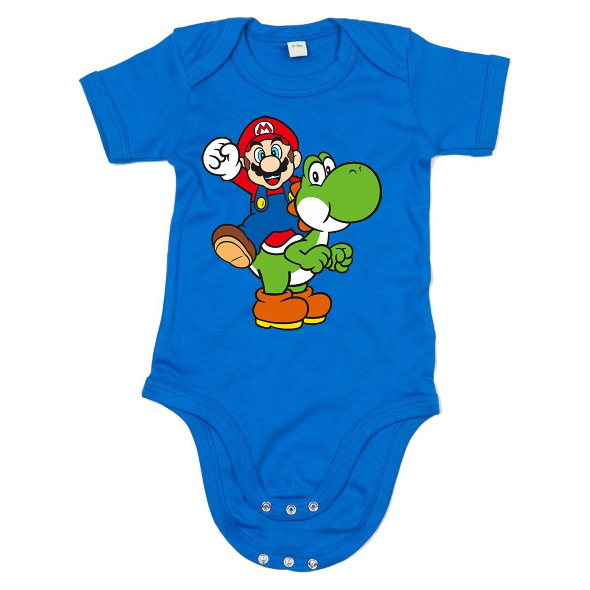 Blondie & Brownie Strampler Kinder, Baby, Jungen und Mädchen Yoshi & Mario Logo Print Blau