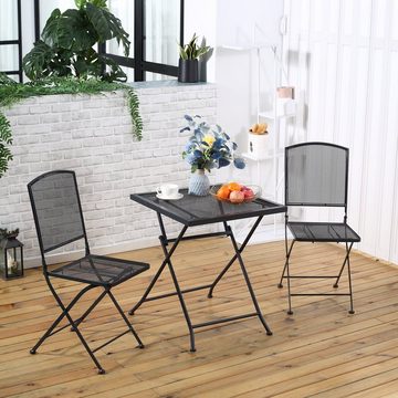 Outsunny Sitzgruppe Garten Garnitur für Terrasse Balkon Metall Grau, (Set, 3-tlg., 1 Tisch+2 faltbare Stühle), 3-teiliges Bistro-Set
