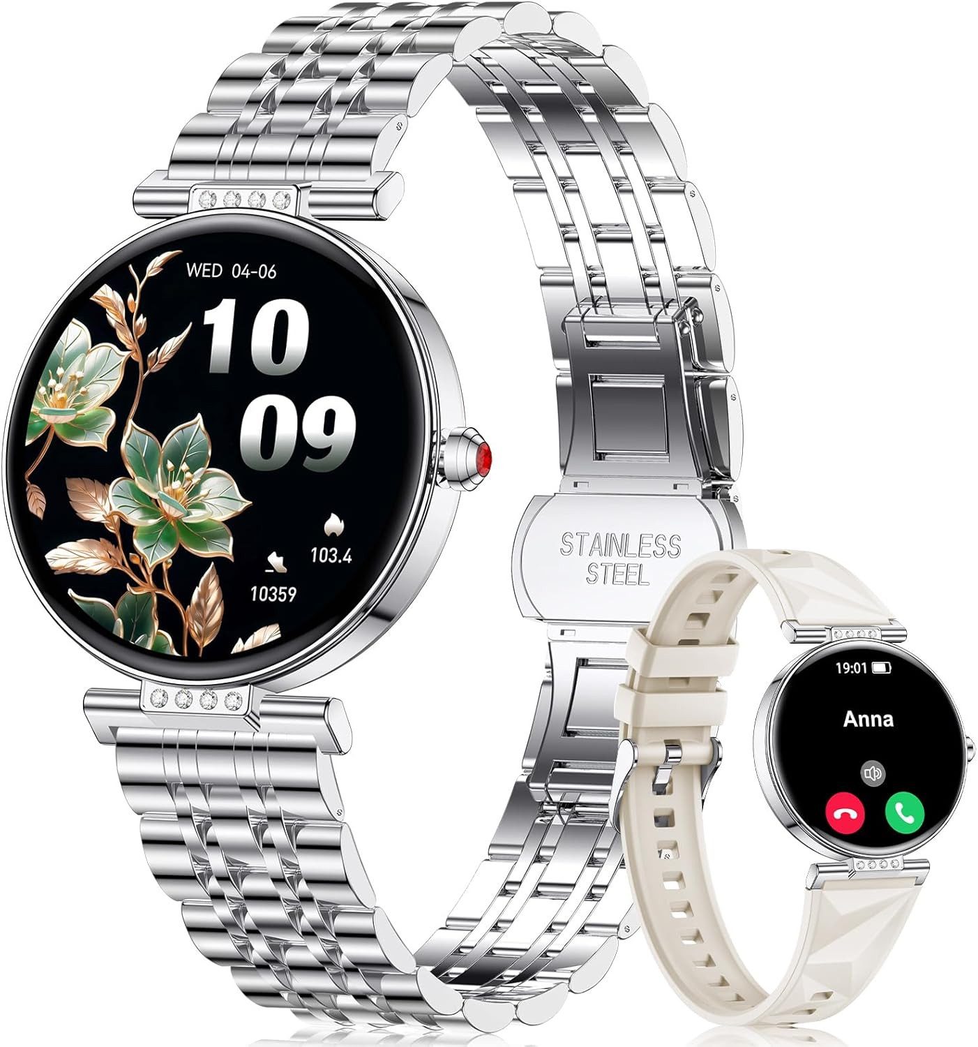 CIVO i226 Smartwatch (2,9 cm, android ios), Damen Smartwatch mit 1.19" AMOLED Display, 2 Armbändern