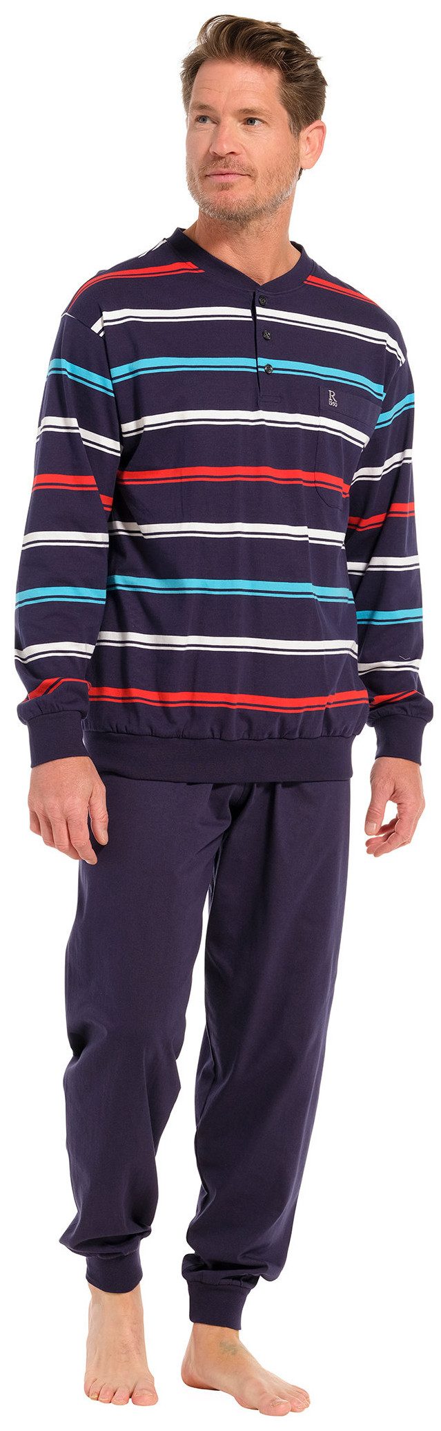 Robson Schlafanzug Herren Pyjama mit Bündchen (2 tlg) Baumwolle