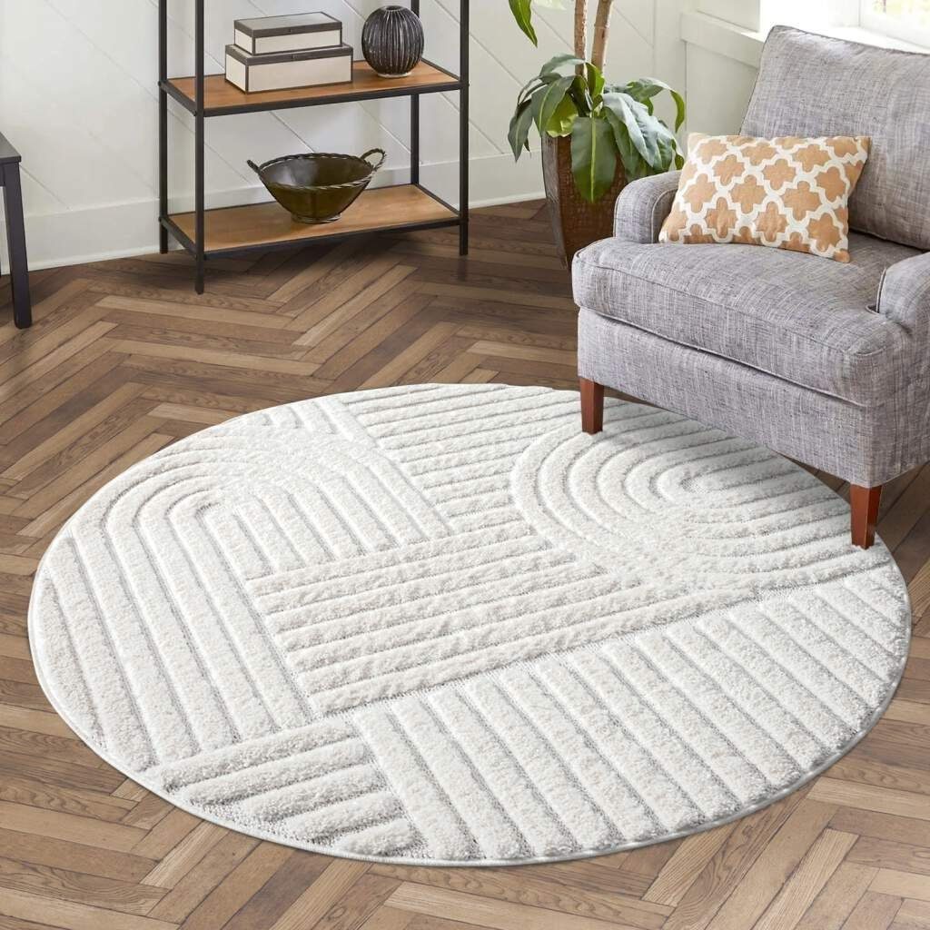 Hochflor-Teppich FOCUS765, Carpet City, rund, Höhe: 20 mm, Boho-Teppich, Hochtief-Muster/ 3D-Effekt, für Wohnzimmer, Schlafzimmer