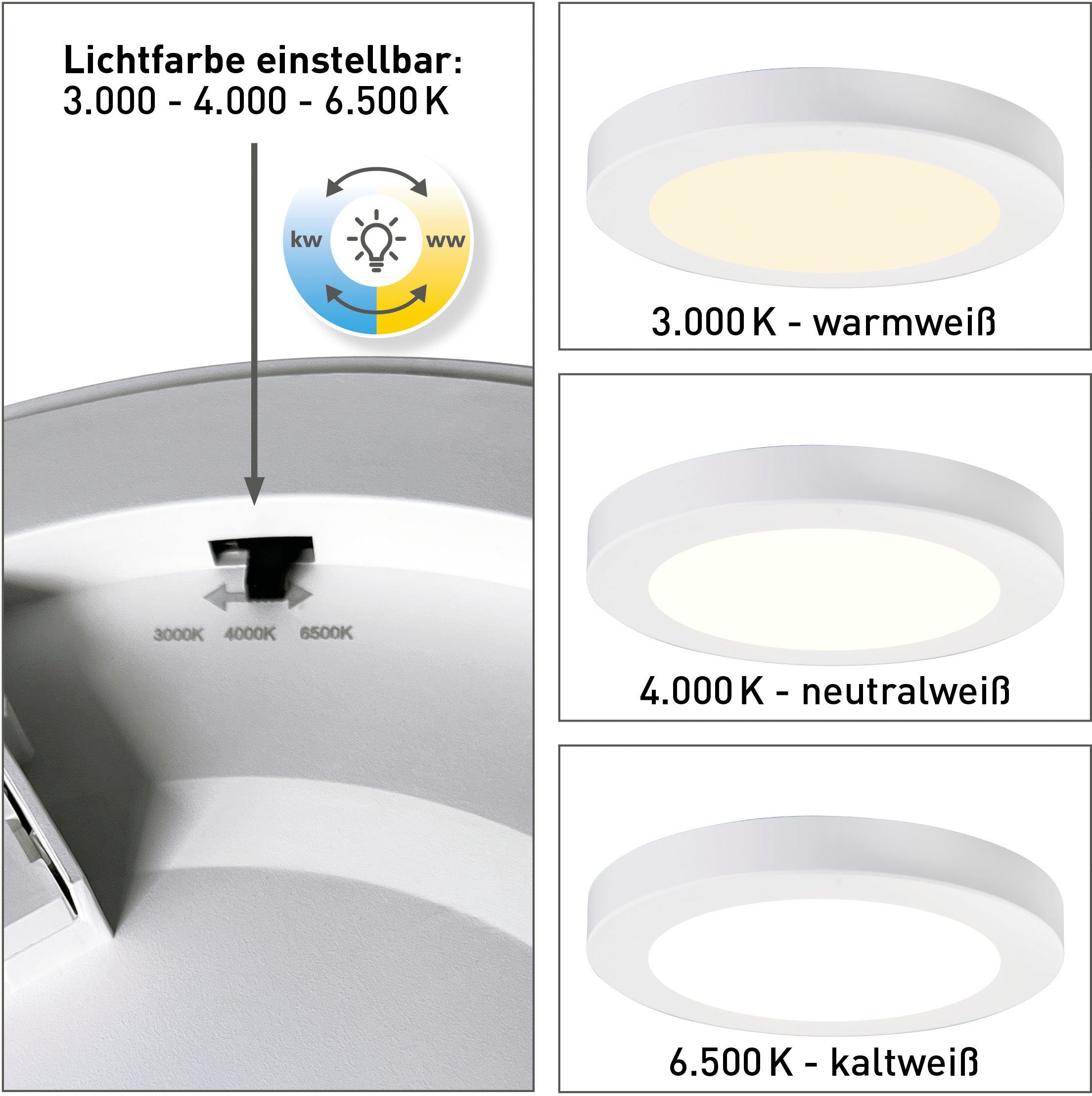 Geräteschalter), Aufbau Bonus, Neutralweiß, (über integriert, oder Einbau Installation, LED CCT-Funktion flexible fest oder näve mehrere Kaltweiß, Aufbau LED flexibler Deckenleuchte Warmweiß, Helligkeitsstufen,