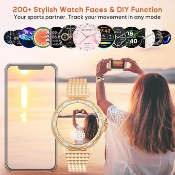 ZKCREATION Smartwatch (1,32 Zoll, Android iOS), Damen mit Telefonfunktion Fitnessuhr Pulsuhr Wasserdicht Armbanduhr