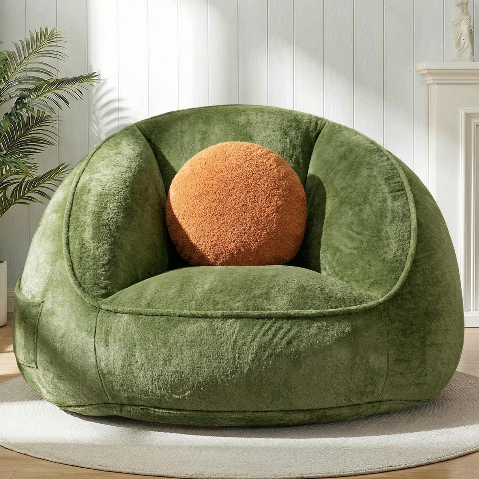 Insma Sitzsack XL 120cm Übergroßer Beanbag Sessel mit Kissen Loungesessel, Bodensofa mit Seitentasche für Wohnzimmer & Schlafzimmer, Avocadogrün
