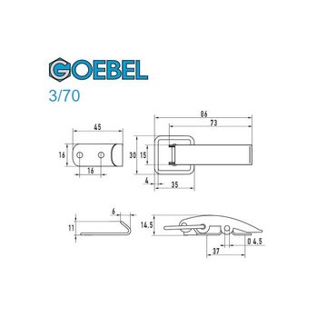 GOEBEL GmbH Kastenriegelschloss 5543001370, (100 x Spannverschluss 3 / 70 schmales Kappenschloss, 100-tlg., Kistenverschluss - Kofferverschluss - Hebel Verschluss), gerader Grundtplatte inkl. Gegenhaken Stahl verzinkt