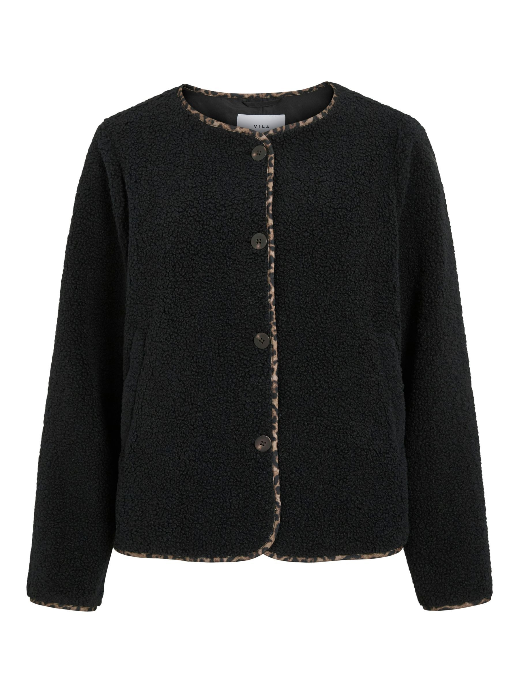 Vila Blouson Klassisches Design mit Knopfdetails (1-St) VIADA PRINTED PIPING TEDDY JACKET