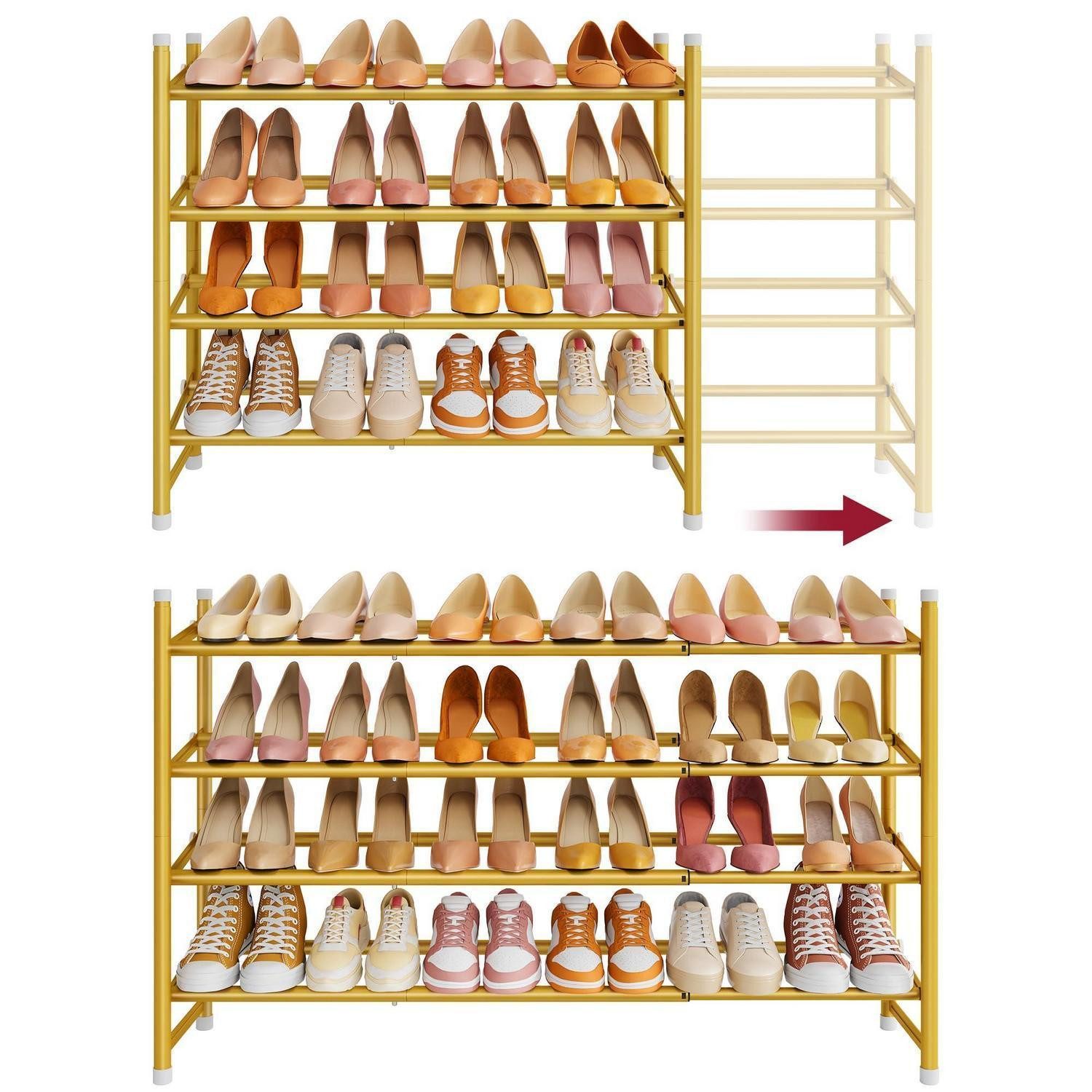 LuxusKollektion Schuhregal Schuhregal 4 Ebenen Gold verstellbar, 1-tlg.