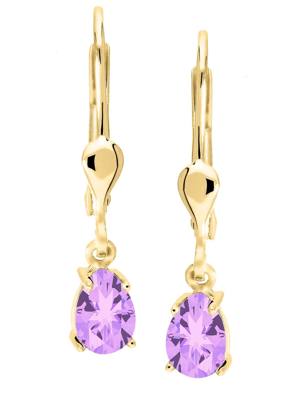 Paar Ohrhänger Damen Ohrringe hängend Gelbgold 333 (8 Karat) Amethyst - Daditya