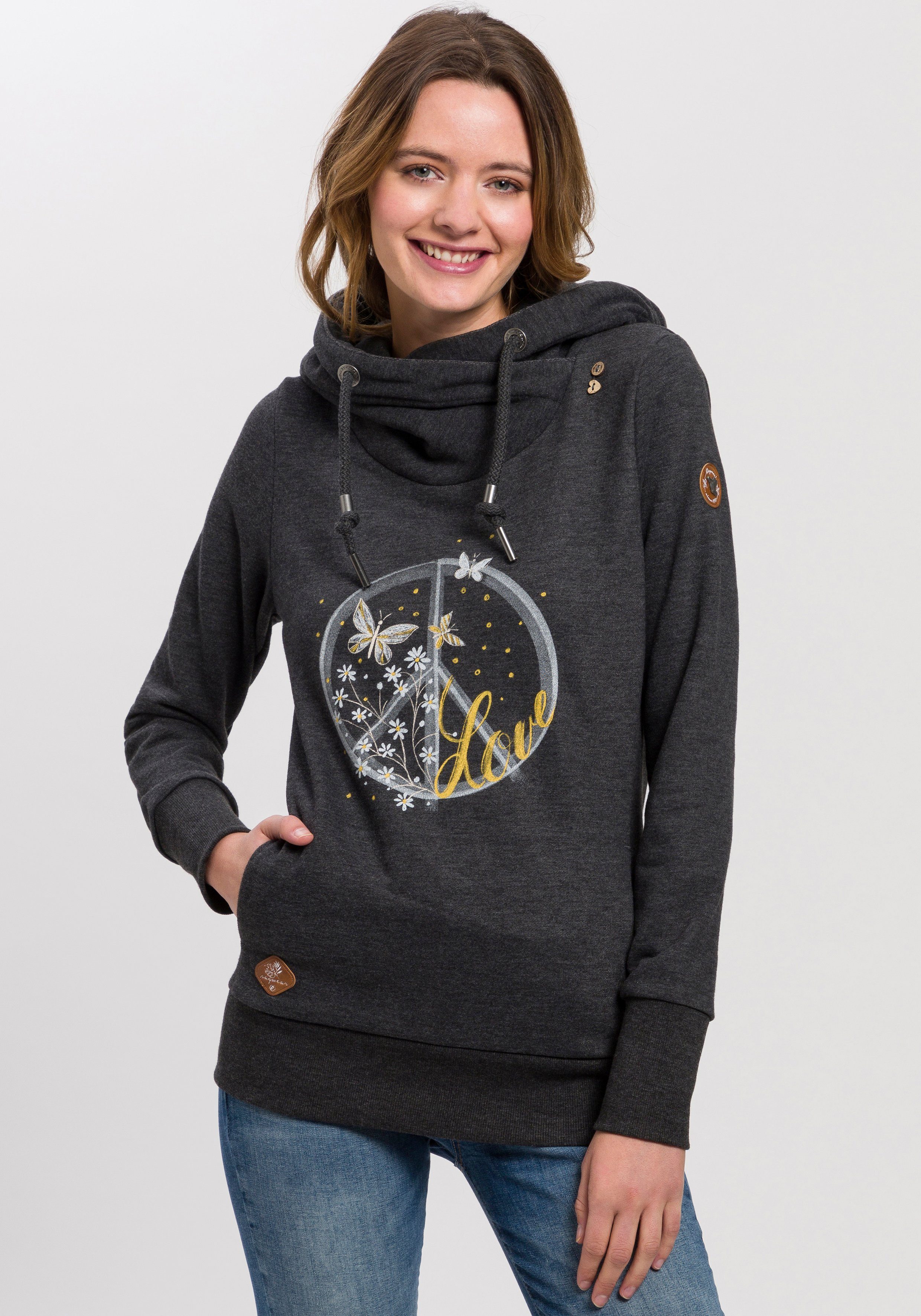 mit PEACE Statement-Print Ragwear BUTTON O Sweater GRIPY