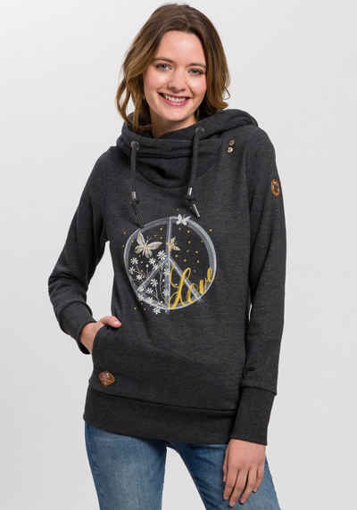 Ragwear Sweater GRIPY BUTTON PEACE O mit Statement-Print