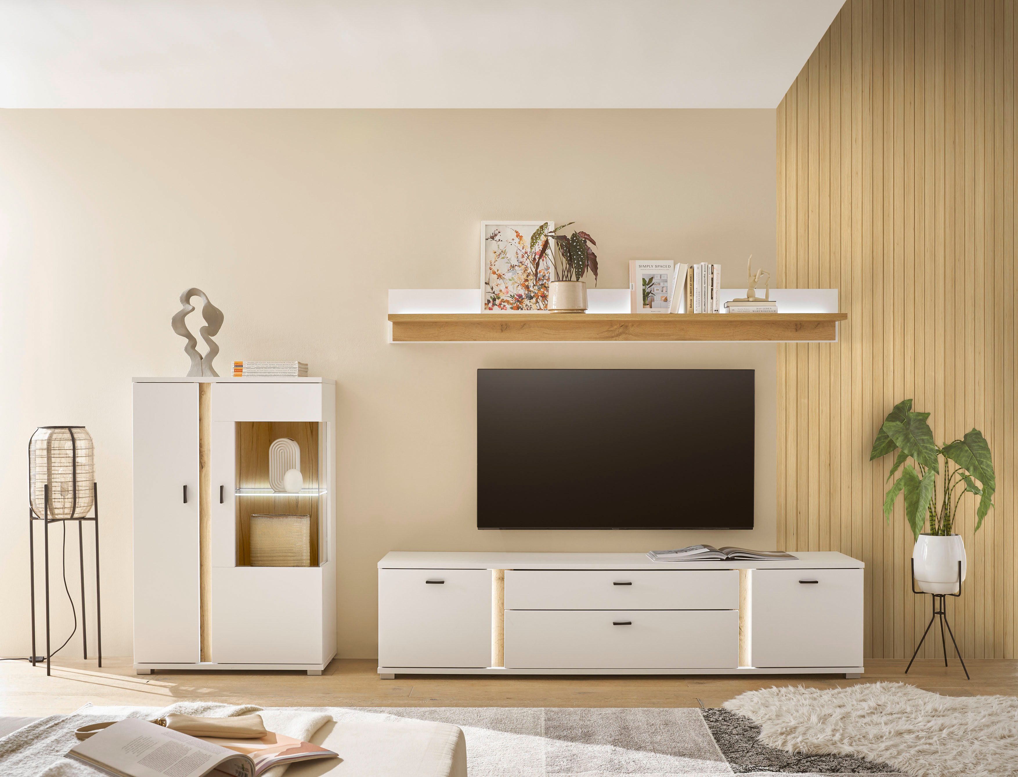 Home affaire Wohnwand LONG ISLAND, (Set, 3-St), in moderner Trendfarbe,inklusive senkrechter Beleuchtung,Breite 290 cm