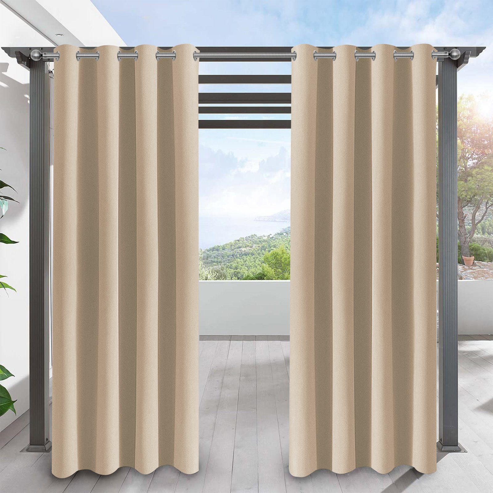 für St), Wohnzimmer Vorhang Beige wärmeisoliert, Verdunkelung, Terrasse Ösen, Deko H×B:213×180;243×180;274×180, Rosnek, (1 Außen, wasserdicht, Ösen Rasen Garten,