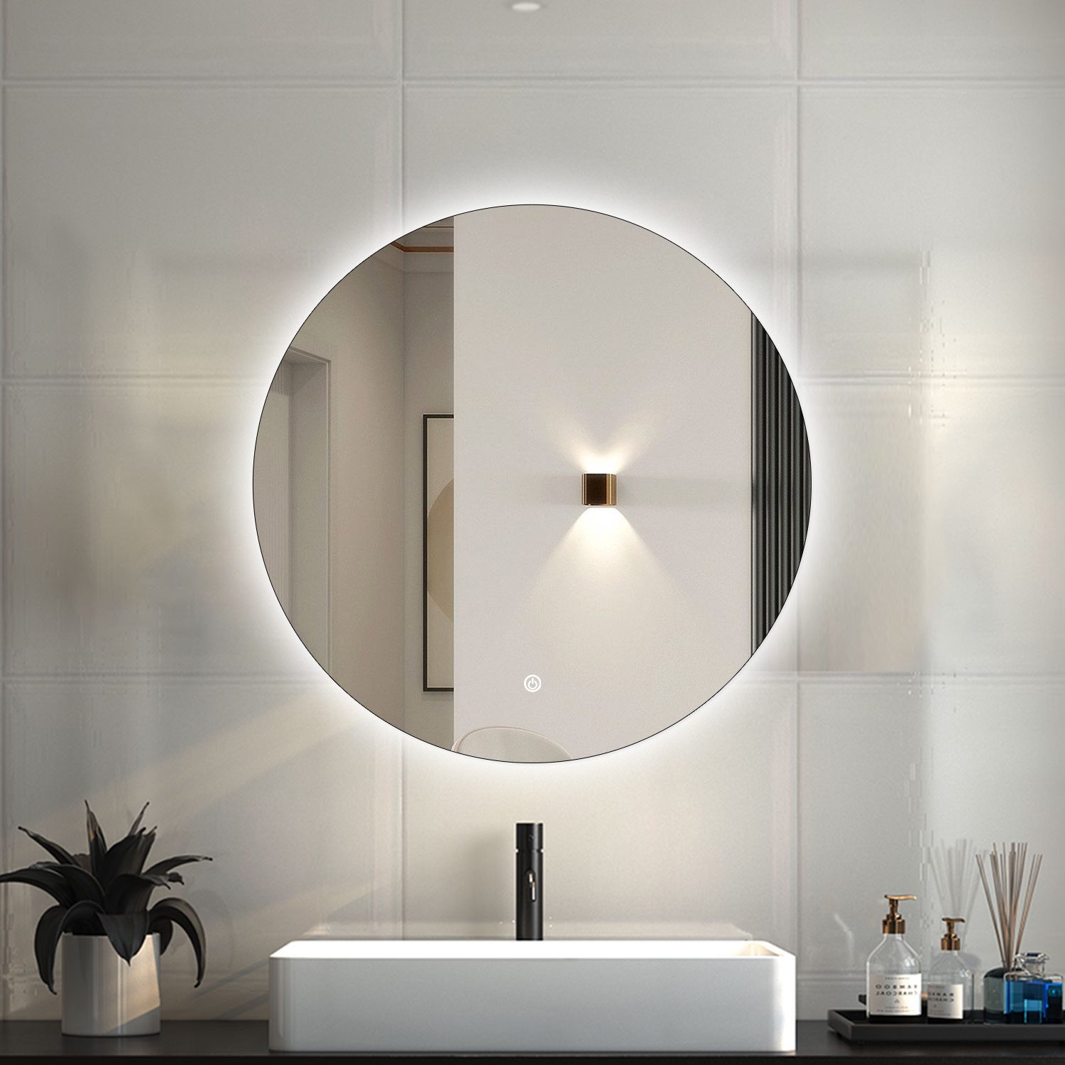 Duschparadies GmbH Badspiegel Wandspiegel mit LED-Beleuchtung Modern (mit Beleuchtung, Ø50~80cm, Dimmbar, Intelligenter Touchschalter)