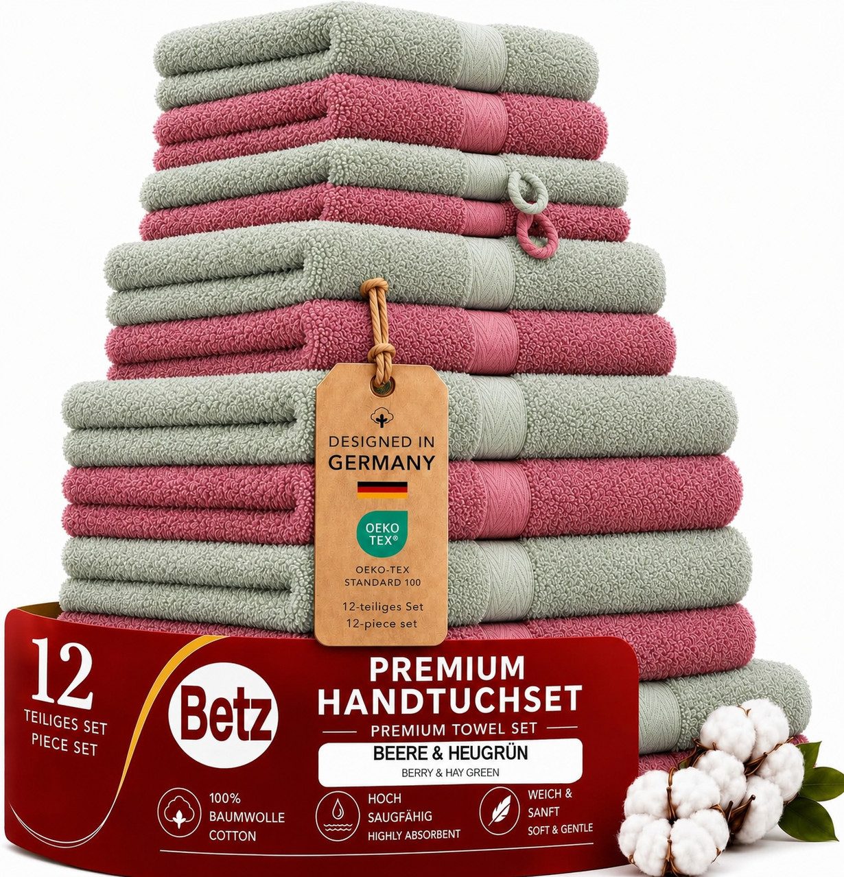 Betz Handtücher Premium Handtuch-Set 12-tlg. Duschtücher, Handtücher, Gästetücher, Baumwolle (Set, 12-St)