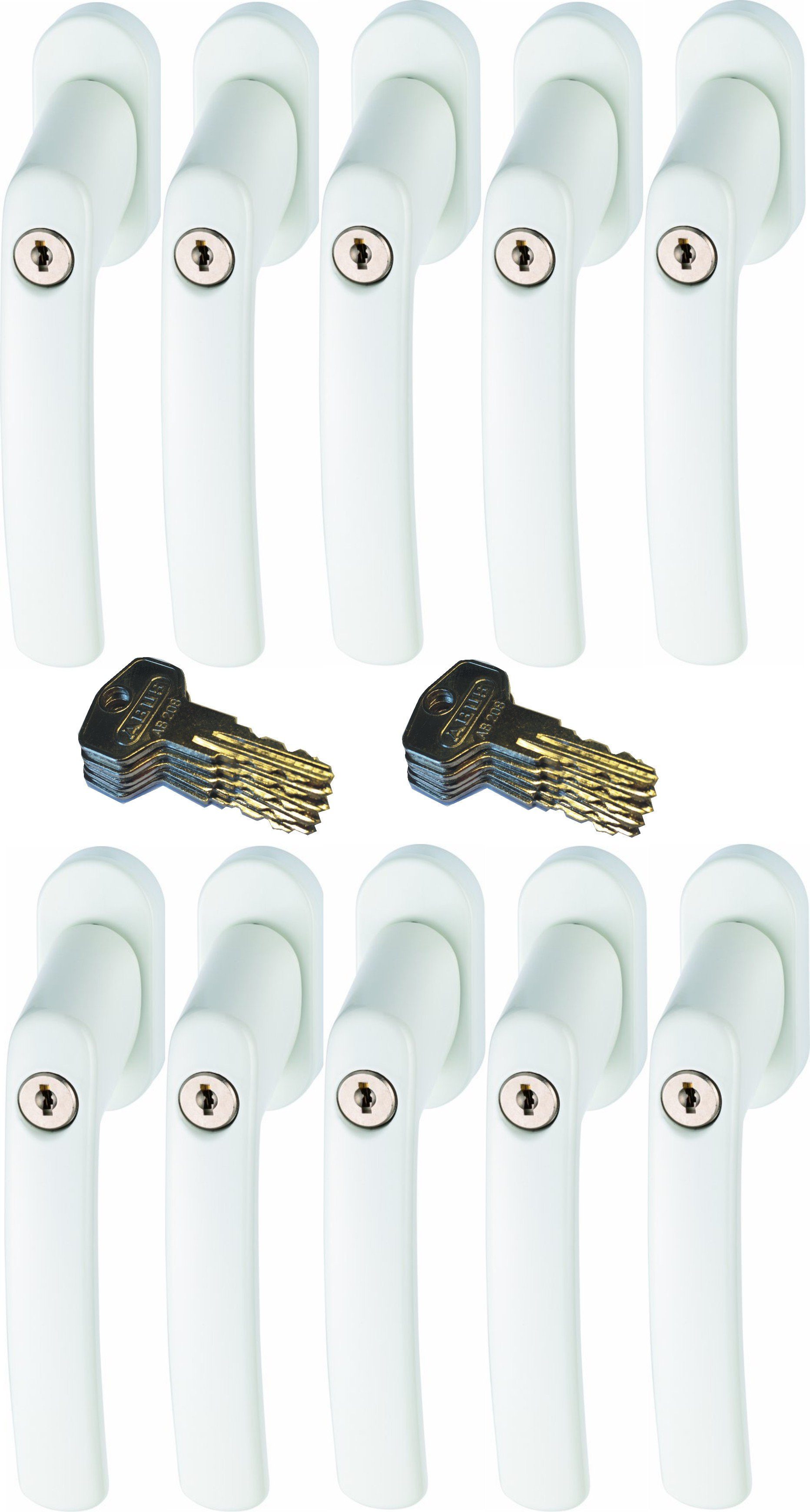 ABUS Fenstergriff ABUS FG200 Weiß, Braun, Silber, SB abschließbarer Fenstergriff, 10er Set weiß, abschließbar, Kindersicherung