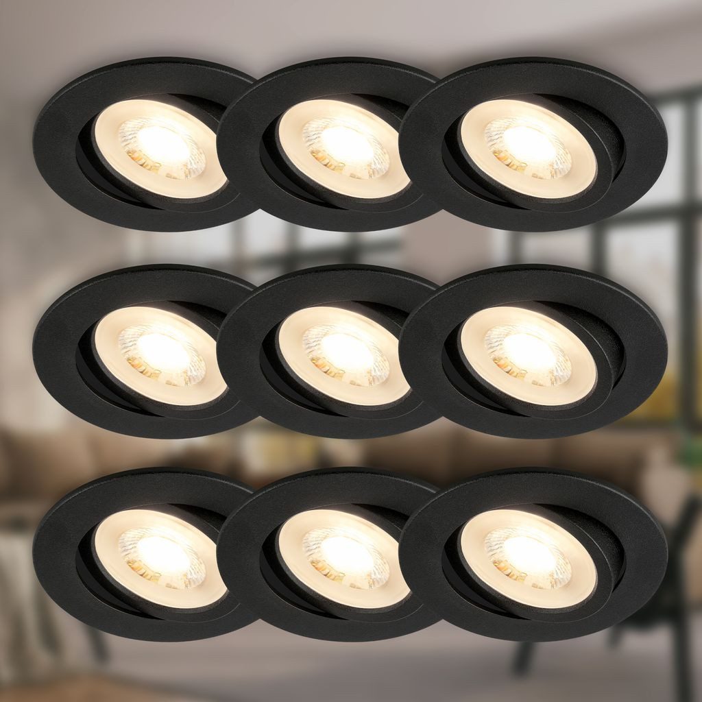 Briloner Leuchten Tischleuchte 7686065, LED wechselbar, 3000K - Warmweiß, Einbauleuchten 8 x 2,2 cm Schwarz GU10 je 4,7W Wohnzimmer Küche Flur