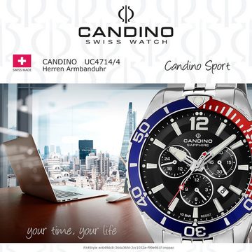 Candino Chronograph Candino Herren Armbanduhr Sport, Herren Armbanduhr rund, Edelstahlarmband silber, Elegant