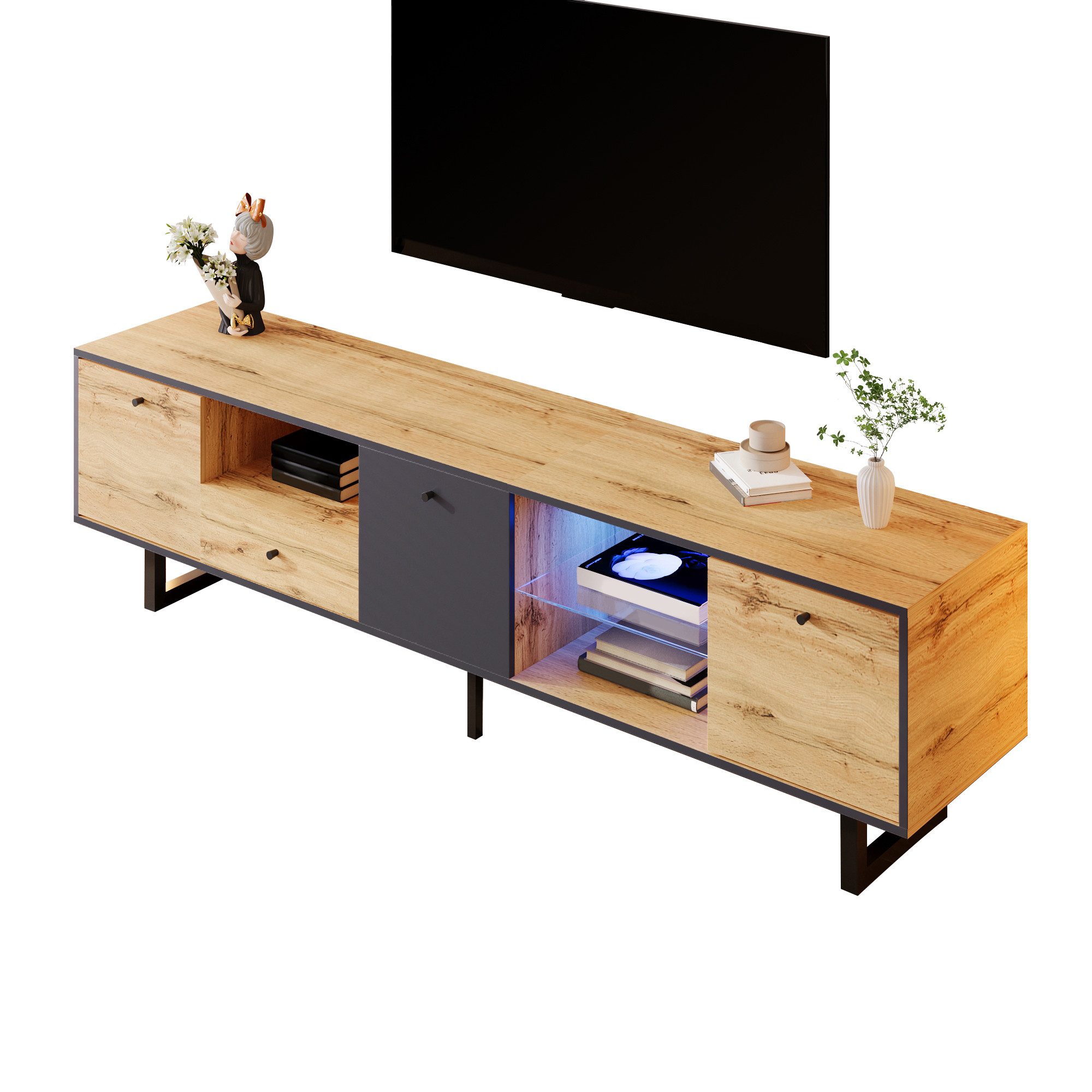 Merax Lowboard Industrial mit Schublade und Türen, TV-Schrank mit LED und E günstig online kaufen