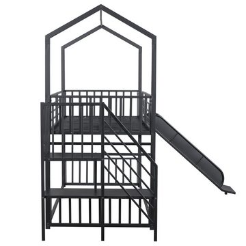 OKWISH Etagenbett Eisenrahmenbett mit Schiebetreppe (Hausmodellierung, stabil und zuverlässig, 90x200cm), ohne Matratze