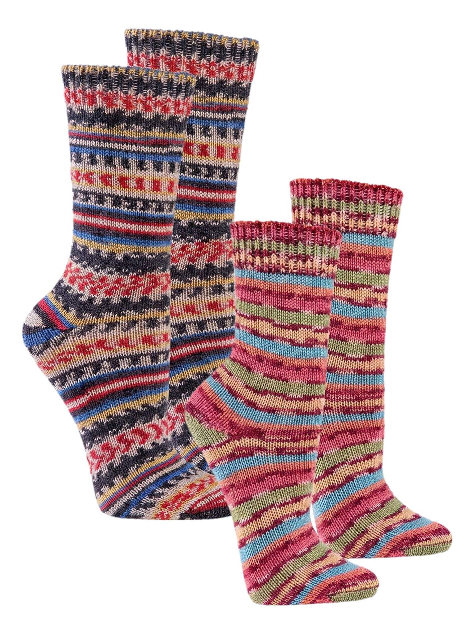 Black Snake Thermosocken Warme Wollsocken wie von Oma gestrickt für Damen Herren bunt geringelt (Socken-Set, 2-Paar, Bunt sortiert 43/46) Stricksocken mit 70 % Wolle aus Farbwechselgarn und klassischer Ferse