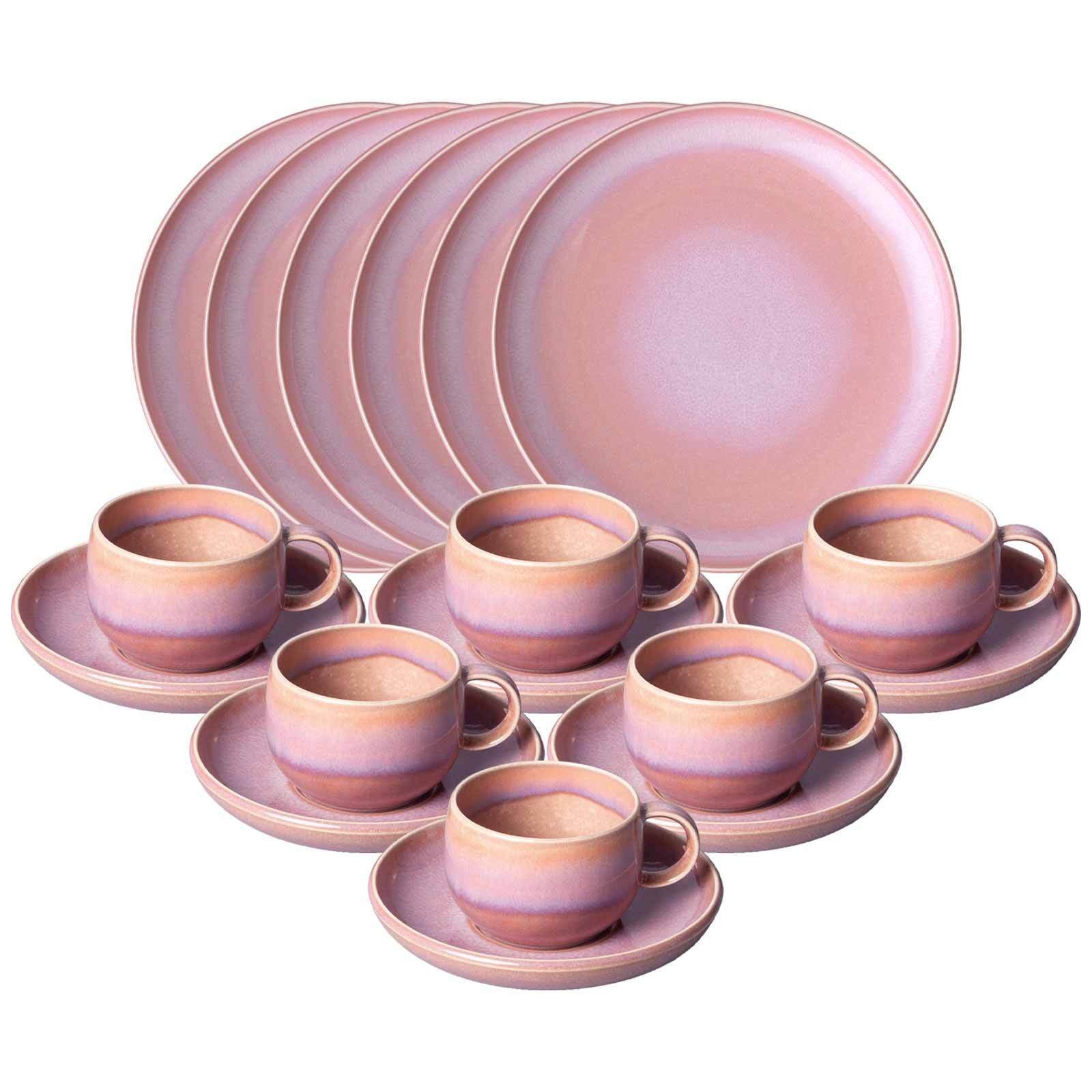 like. by Villeroy & Boch Kombiservice Perlemor Coral Kaffeeservice 18er Set (18-tlg), Porzellan