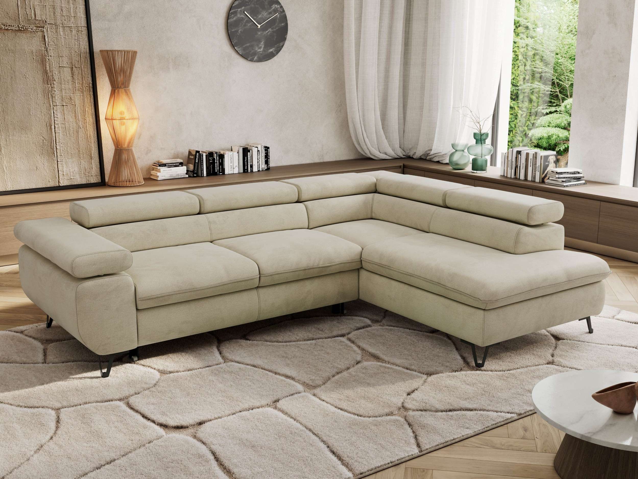 MKS MÖBEL Ecksofa PABLO L, Set, HR35-Schaum, Metallbeinen, Wellenfedern, L-form, Schlaffunktion, verstellbaren Kopfstützen, Bettkasten