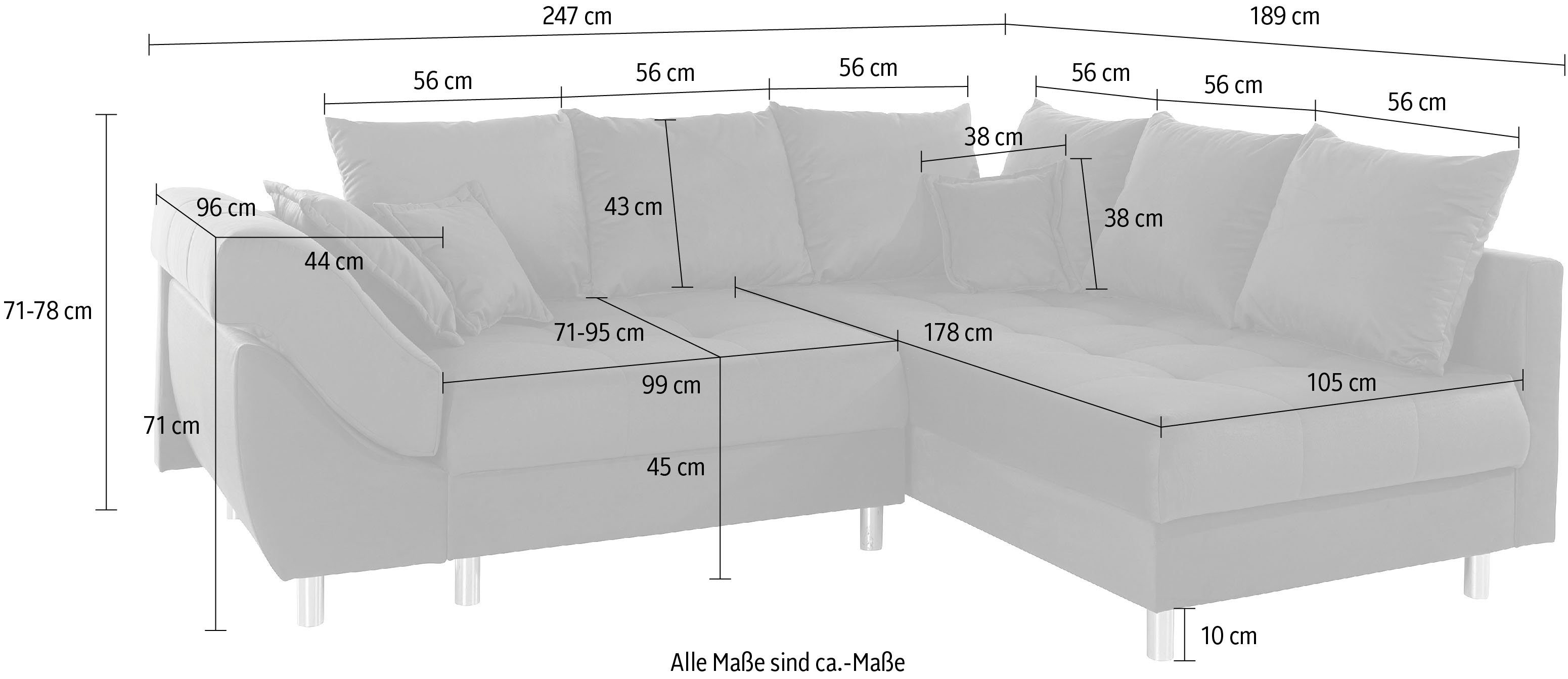 COLLECTION AB Ecksofa Joseli, oder Federkern, inklusive Recamiere links montierbar rechts