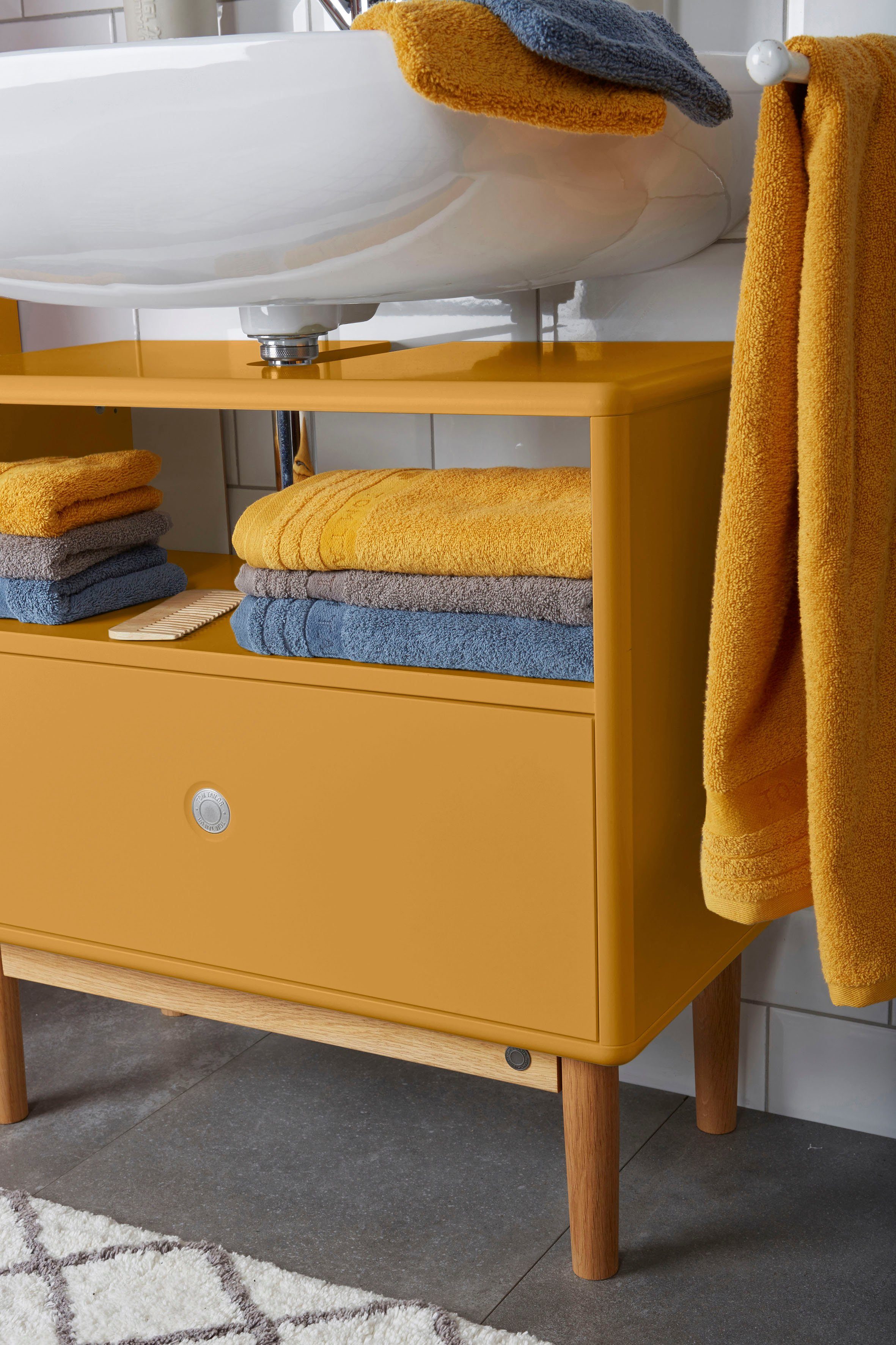 TOM TAILOR HOME Waschbeckenunterschrank COLOR cm Füßen Breite mustard 65 mit Eiche, Push-to-Open, mit BATH in Schublade, mit