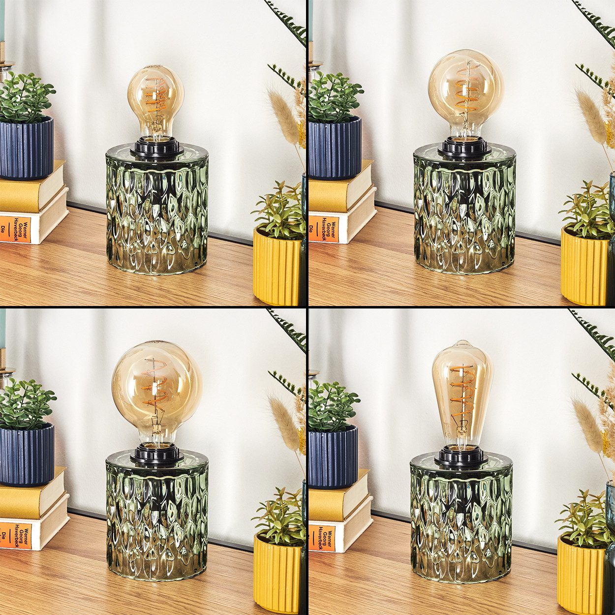 hofstein Tischleuchte Tischlampe aus Glas/Metall in Grün/Schwarz, ohne Leuchtmittel, mit Glasschirm (11 cm) u. An/-Auschalter, 1 x E27, ohne Leuchtmittel
