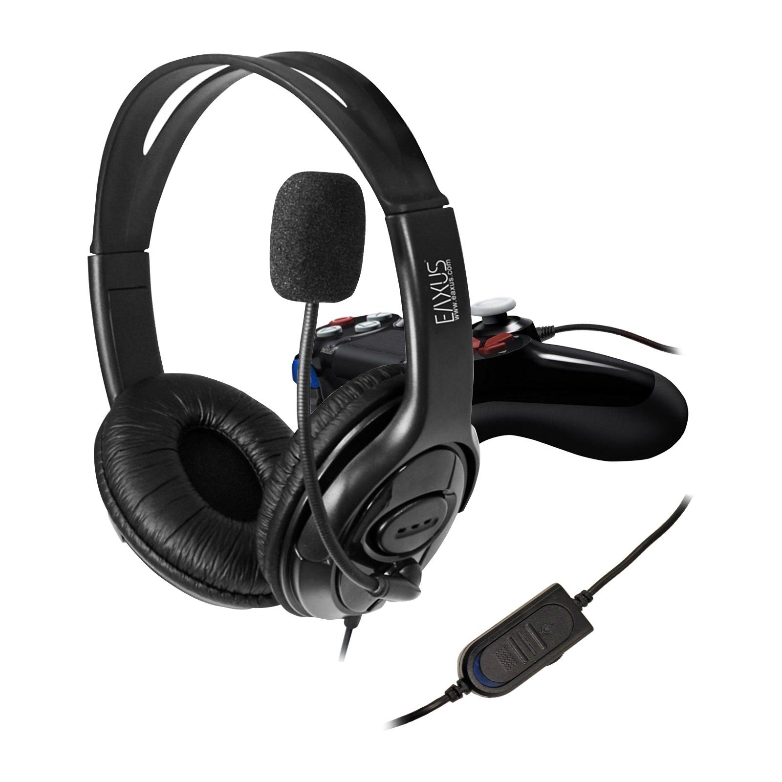 EAXUS Headset für PlayStation für PC Kabel Controller) mit Gaming-Headset 4, direkt 5 (3,5mm und Lautstärkeregler