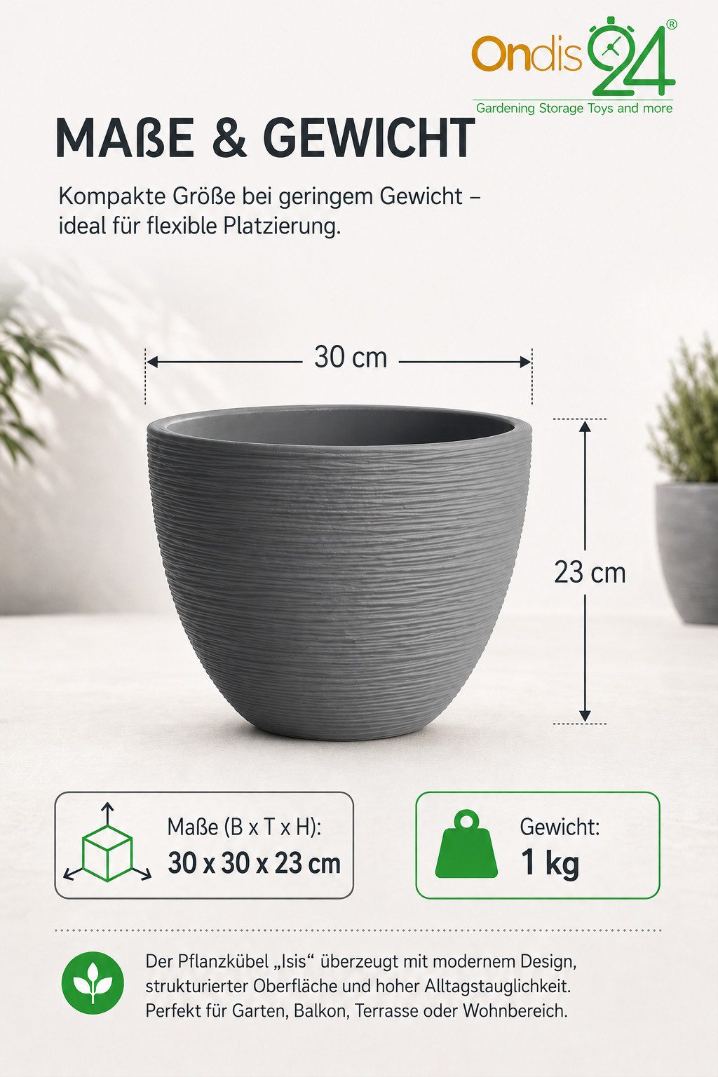 ONDIS24 Pflanzkübel Blumenkübel Pflanztopf Isis Schiefer, frostsicher, UV beständig