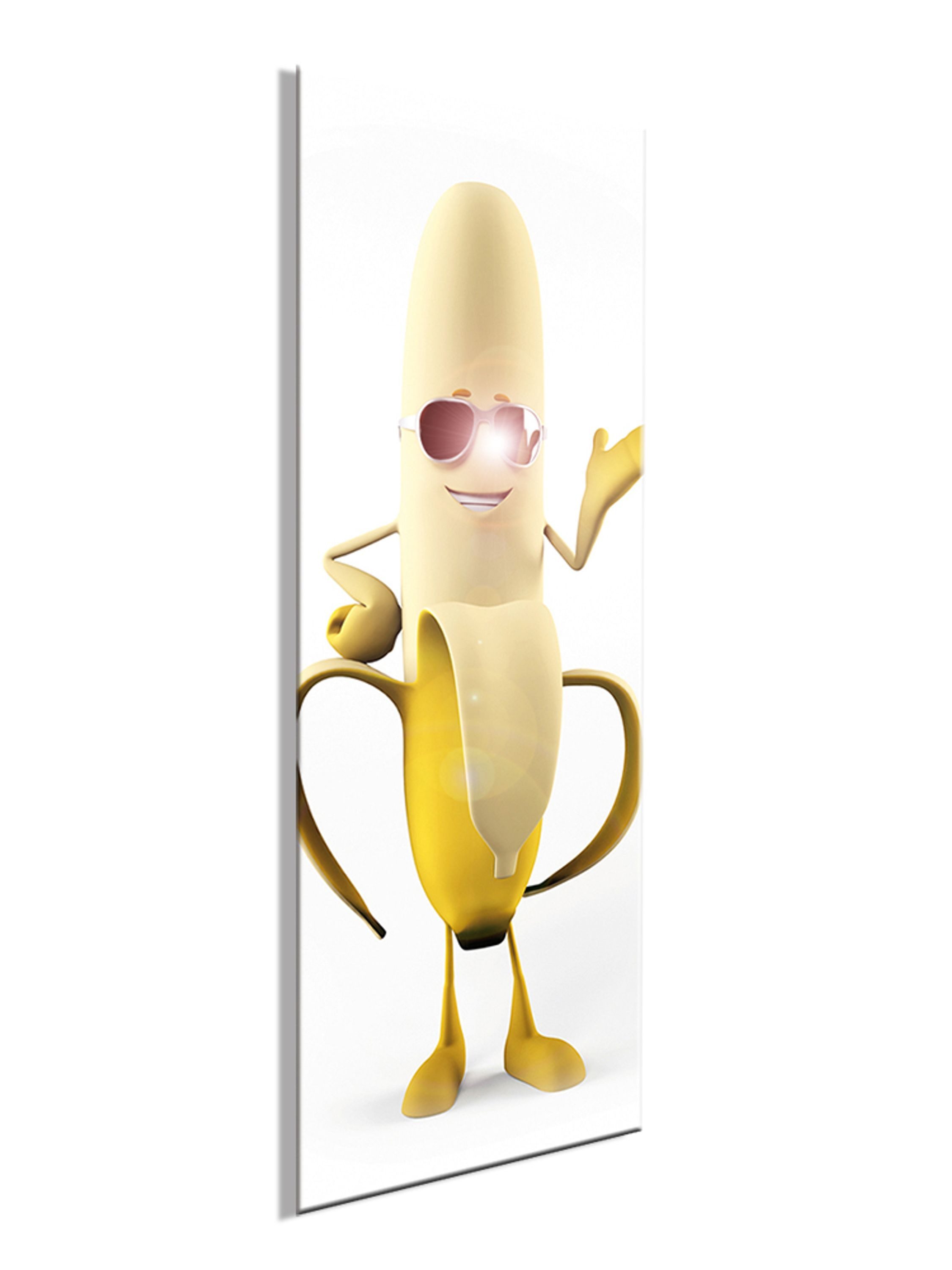 artissimo Glasbild Bild aus Glas 30x80 cm / Wandbild Küche Hochformat schmal, Küchenbild: Coole Banane mit Sonnenbrille in Gelb – Bild 3 von 3