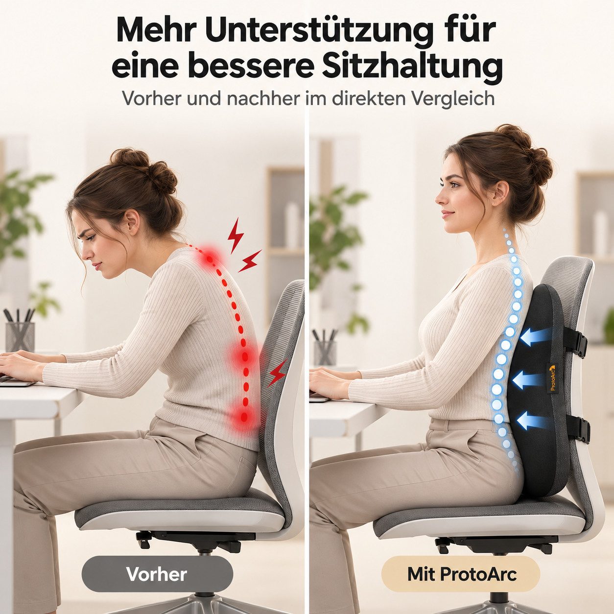 ProtoArc Sitzkissen Ergonomisches Sitzkissen, 10 cm Memory Foam für Büro & Auto, Lendenkissen Memory Foam ergonomisch für Büro & Auto – Bild 3 von 5