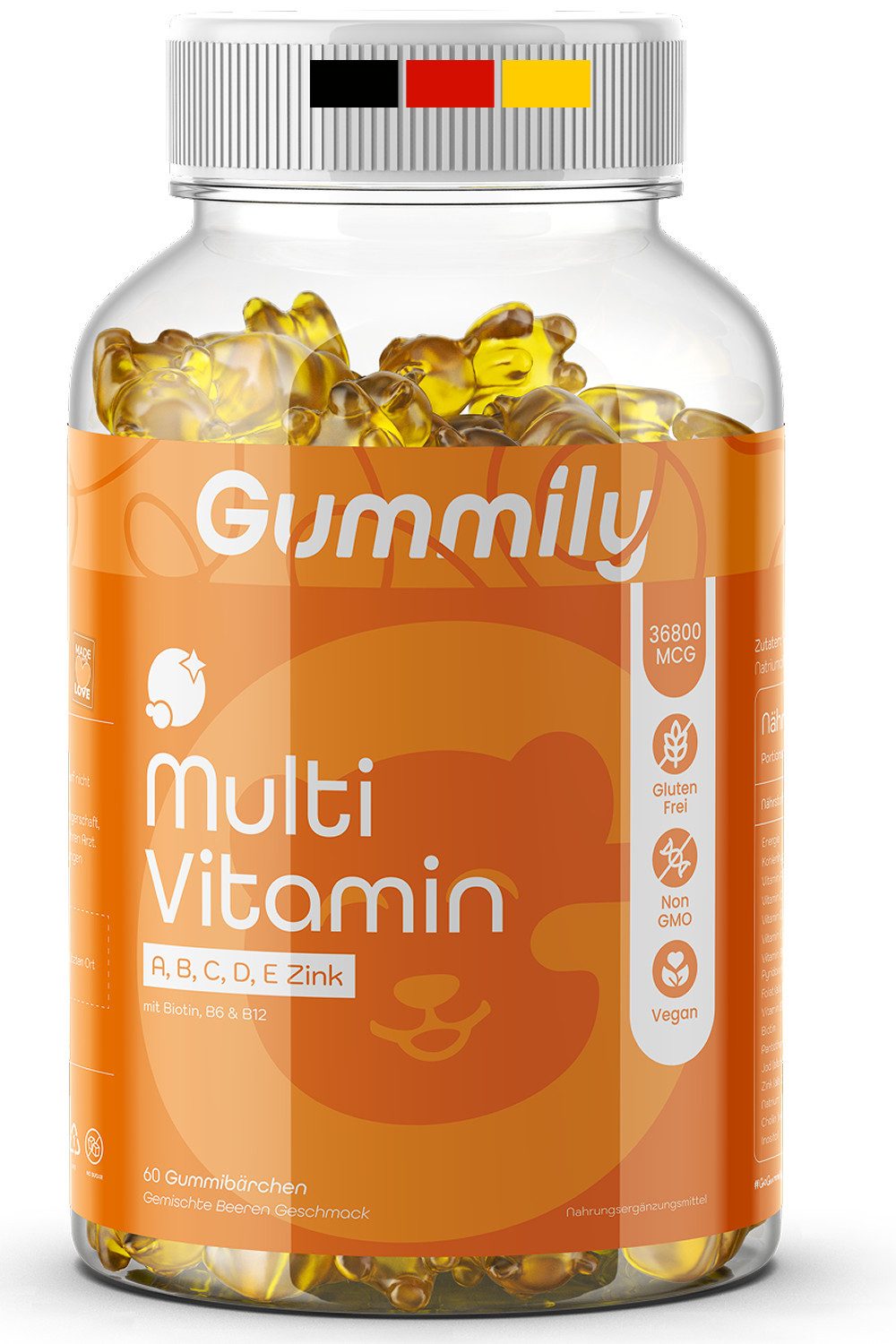 Gummily® Zukerfrei Multivitamin Hochdosiert Gummibärchen mit Biotin, Zink Gummibärchen, 180 g