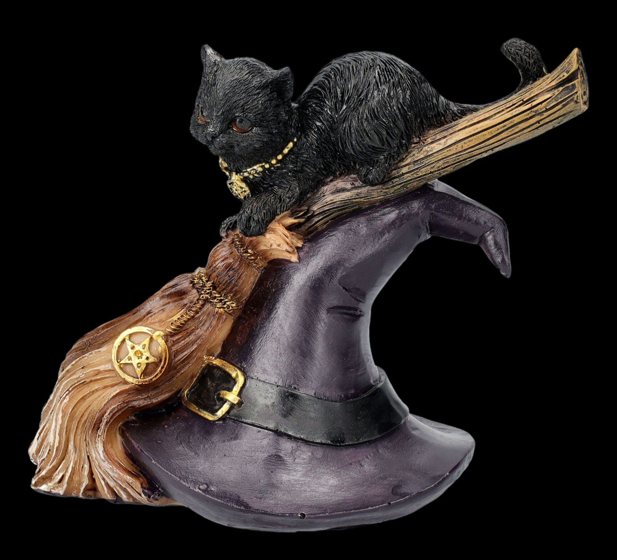 Verkaufsförderung Figuren Shop GmbH Dekofigur Figur Hexen Besen - auf Fantasy Katzen und Tierfigur Dekofigur Hut