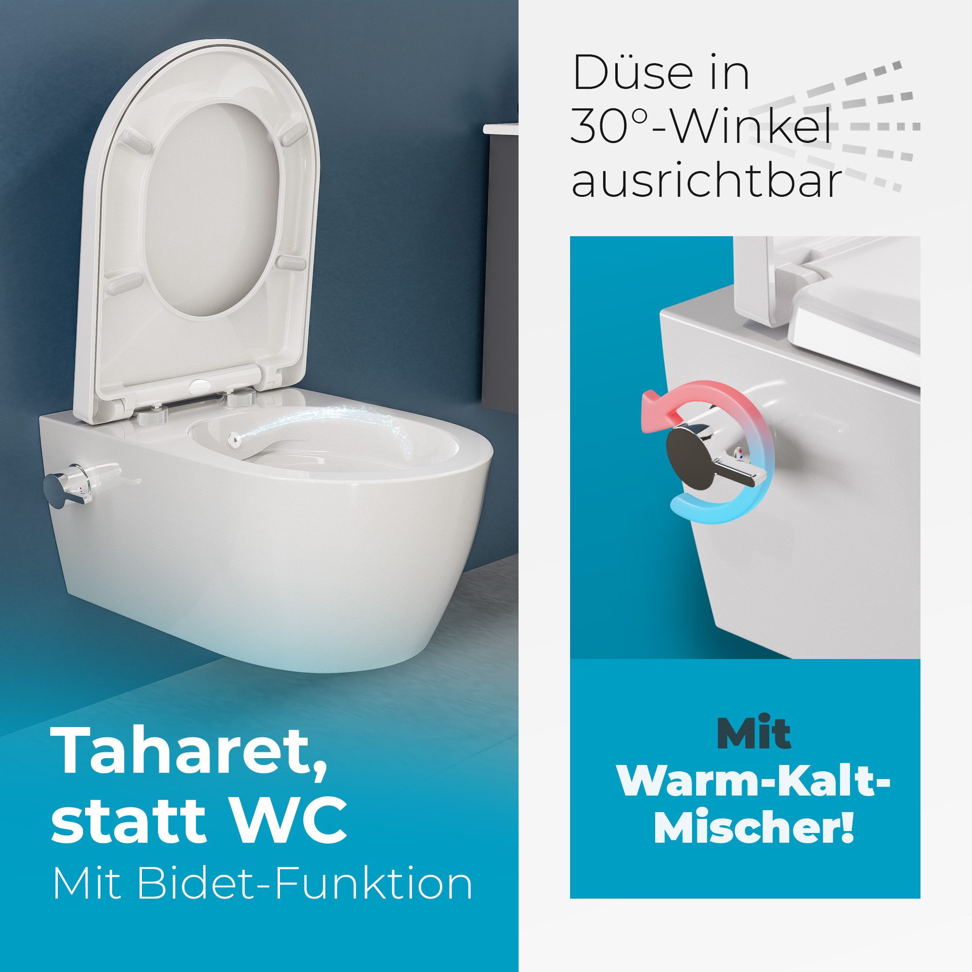 SSWW Dusch-WC mit Softclose WC-Sitz Tiefspül-WC spülrandloses WC Taharet, wandhängend, Abgang waagerecht