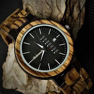 Holzwerk Quarzuhr OCHTRUP Damen und Herren Holz Uhr mit Datum in Walnuss braun, schwarz