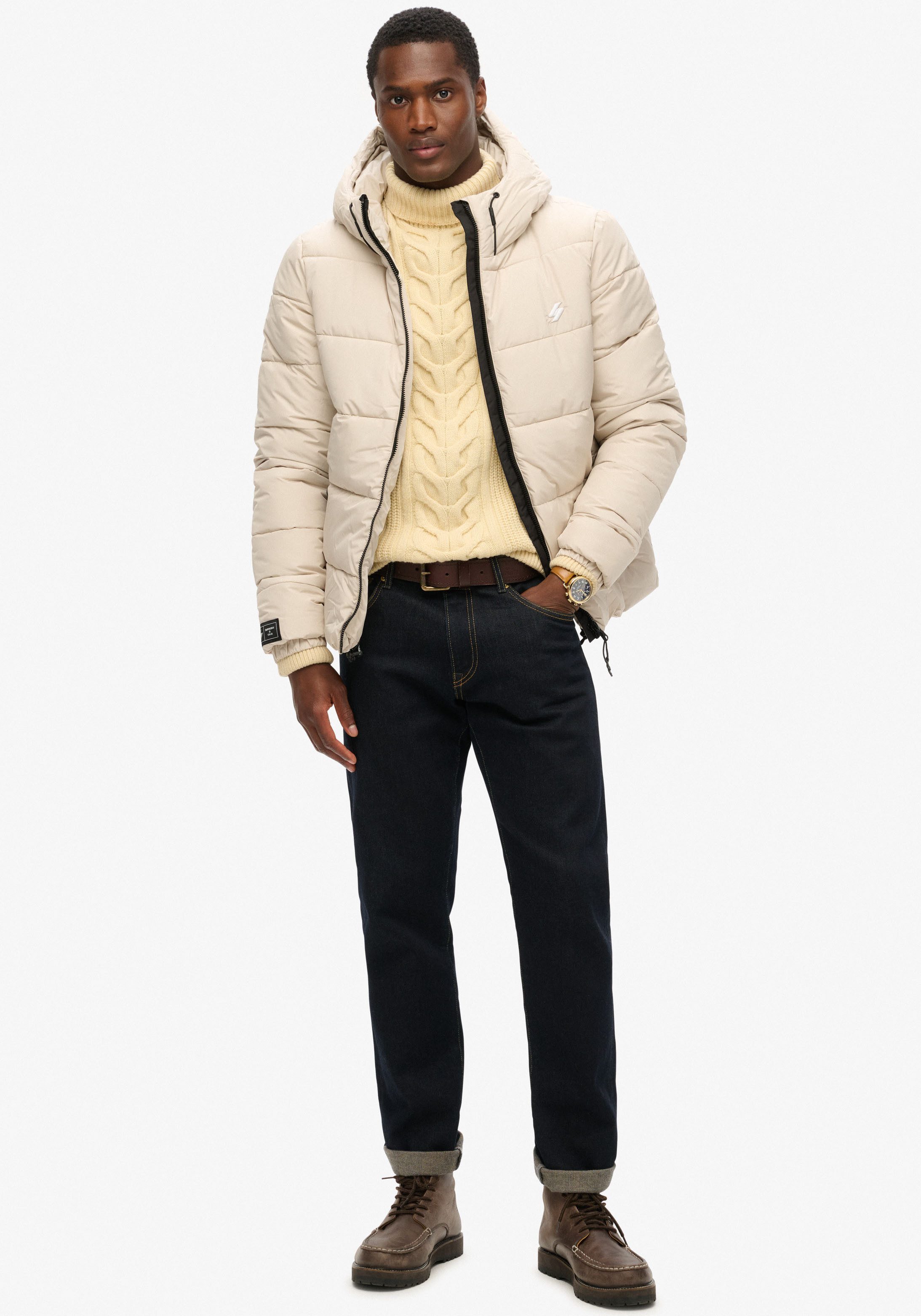 Superdry Steppjacke HOODED SPORTS PUFFR JACKET mit kontrastfarbener Stickerei