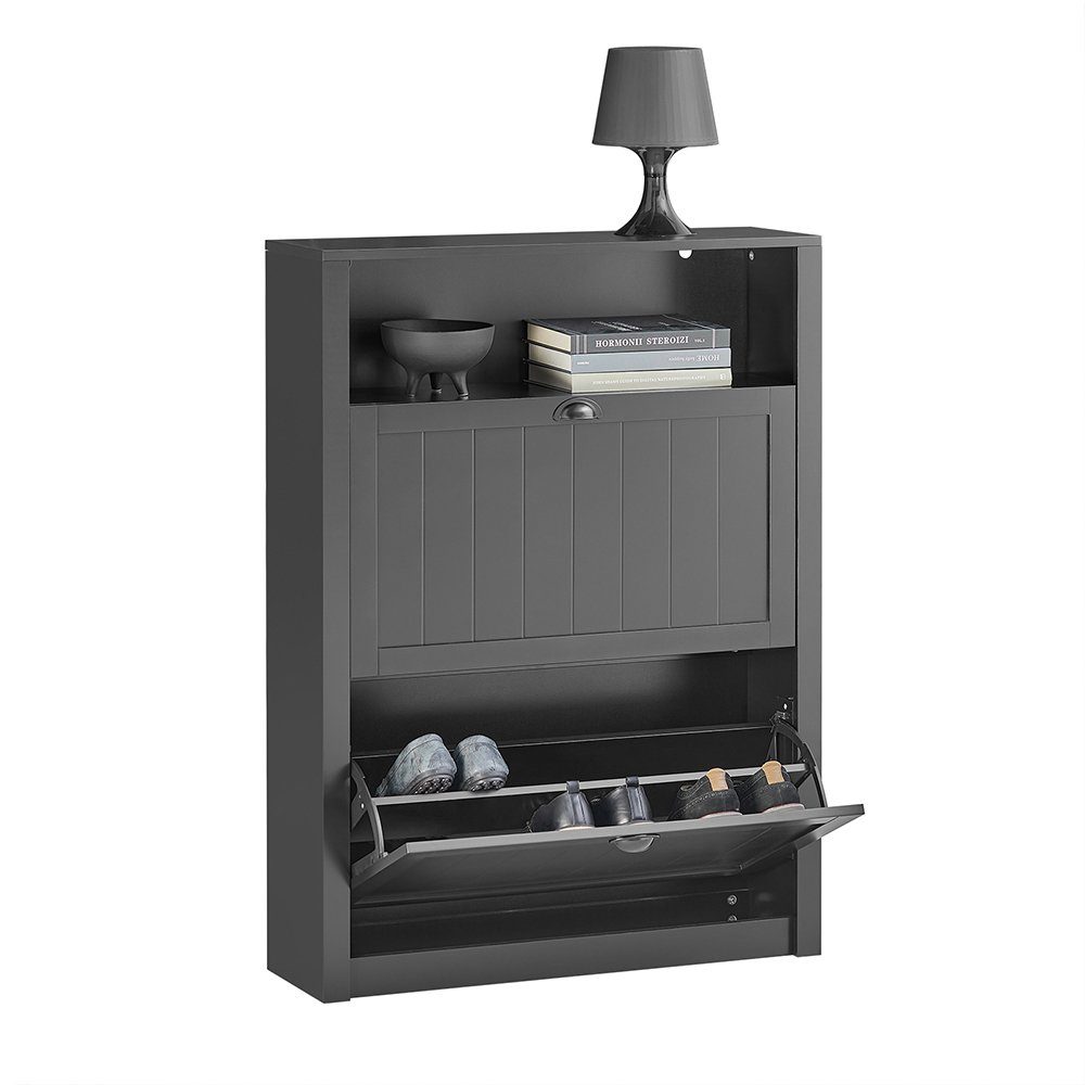 SoBuy Schuhschrank FSR87, Schuhkommode Schuhregal, Schuhschrank schmal Schuhkipper schmal mit 2 Klappen Schuhregal mit 4 Ablageflächen
